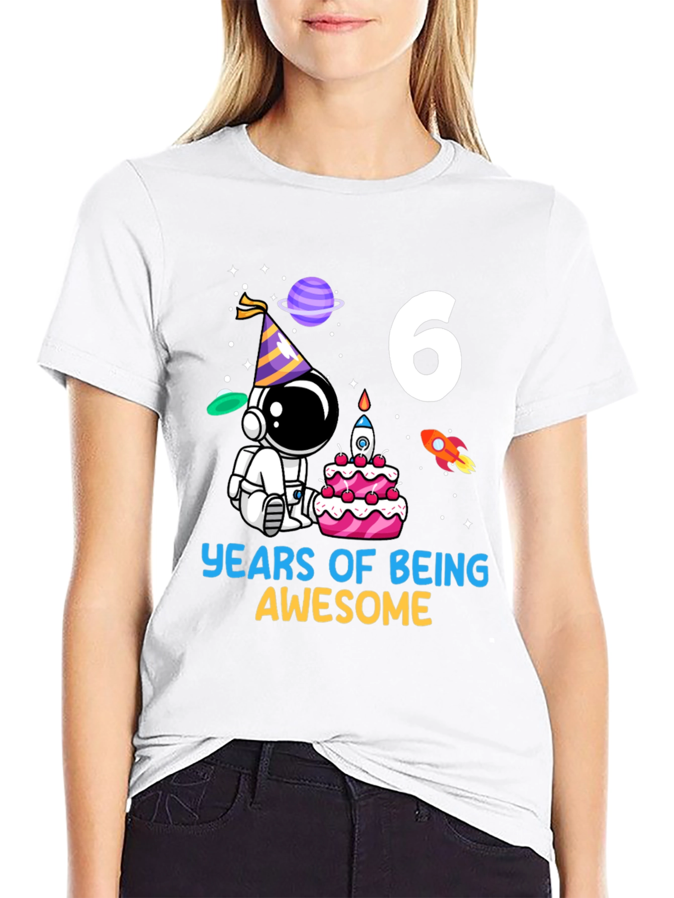 6 Years of Being Awesome Birthday Astronaut T-Shirt