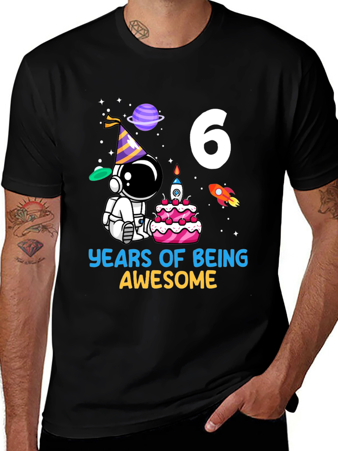 6 Years of Being Awesome Birthday Astronaut T-Shirt