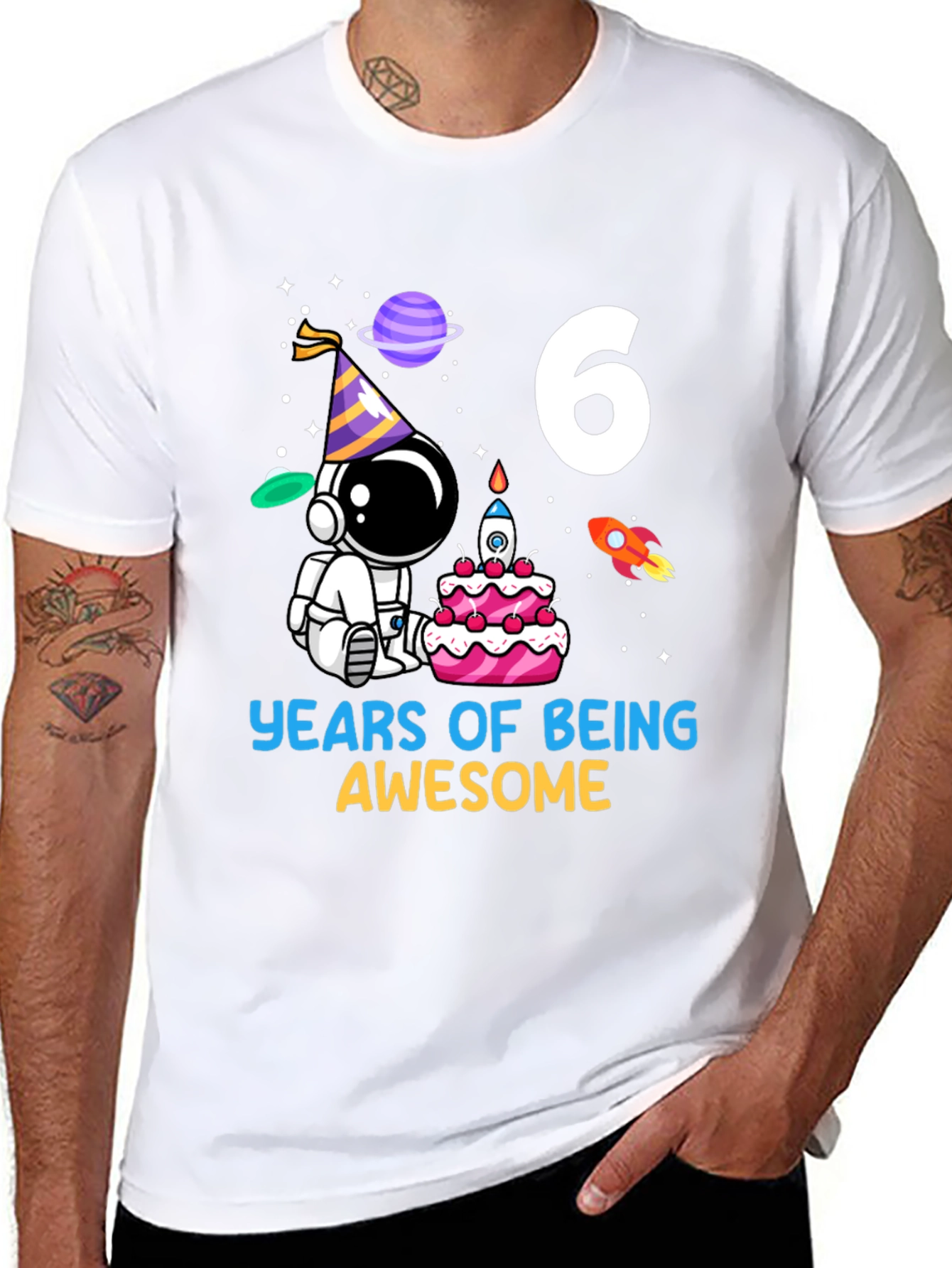 6 Years of Being Awesome Birthday Astronaut T-Shirt