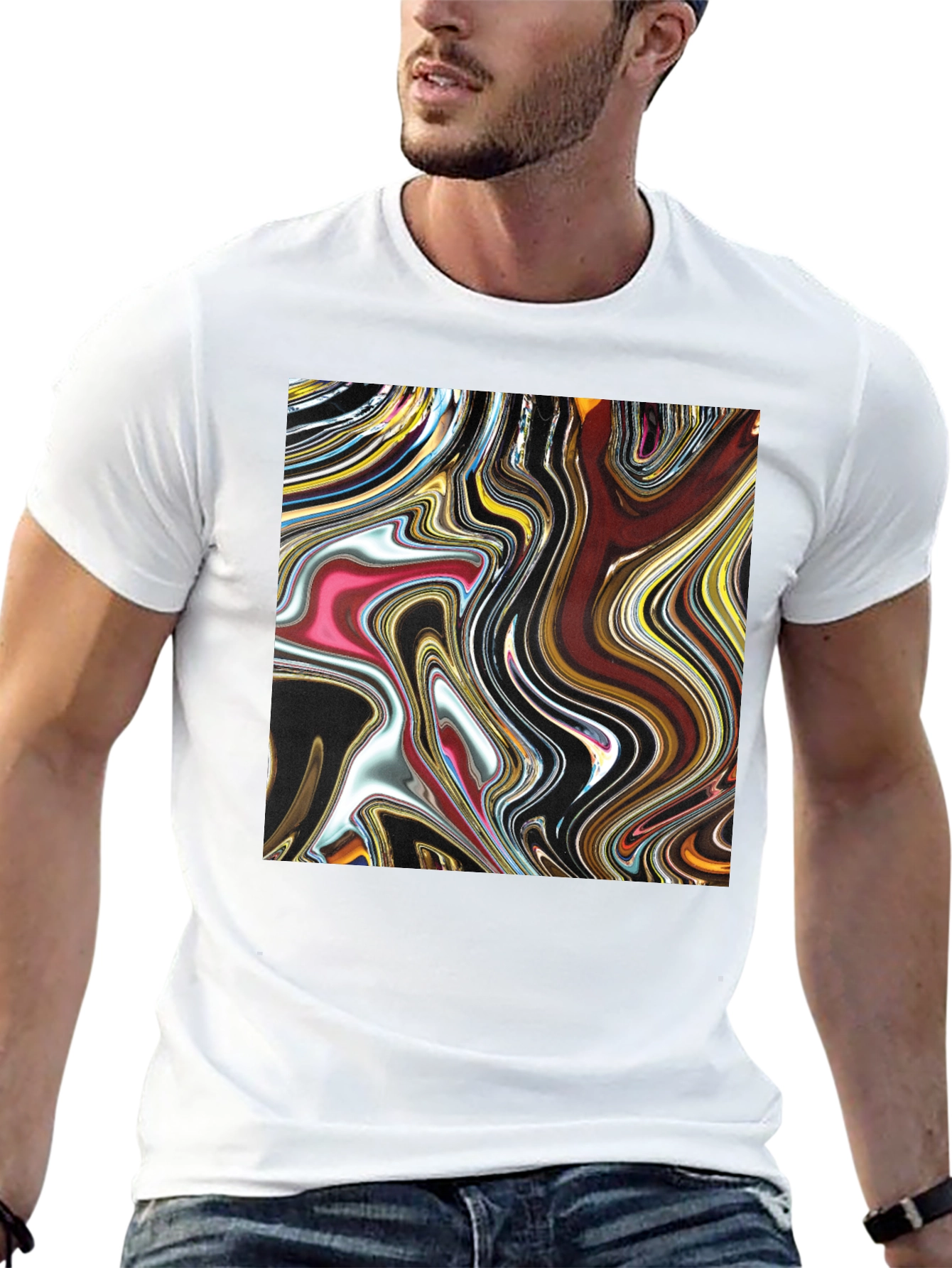 Abstract Art Swirl Tee - Black Cotton Blend