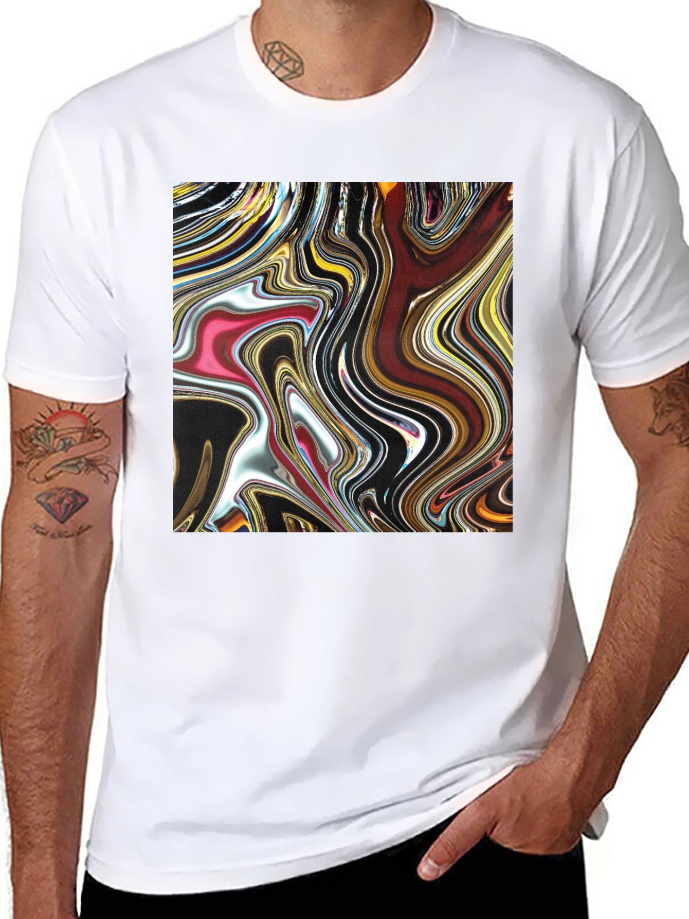 Abstract Art Swirl Tee - Black Cotton Blend