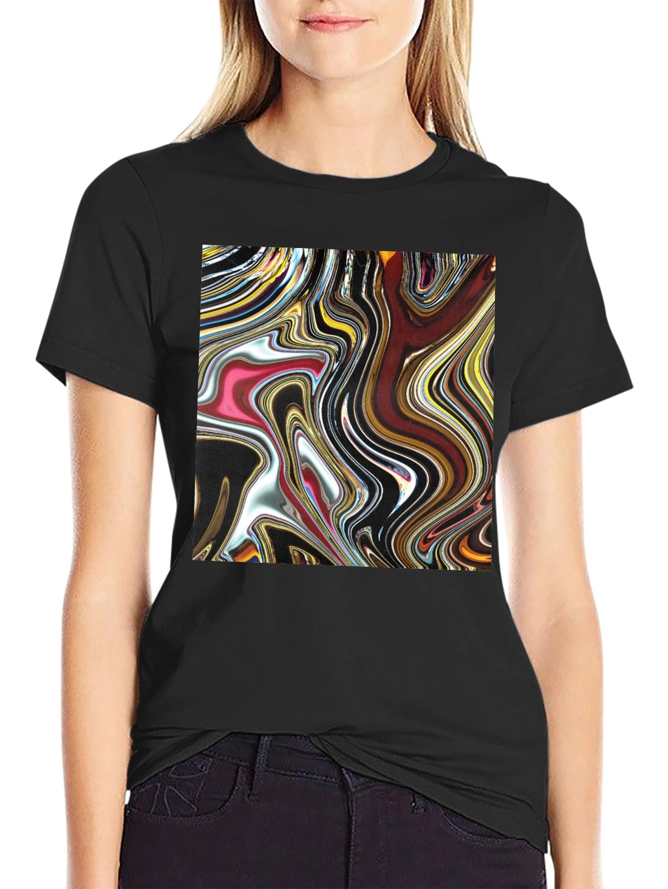Abstract Art Swirl Tee - Black Cotton Blend