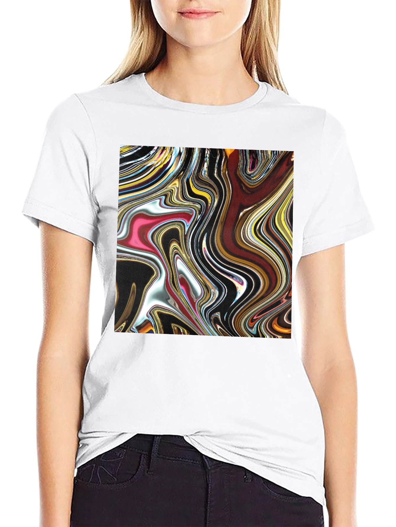 Abstract Art Swirl Tee - Black Cotton Blend
