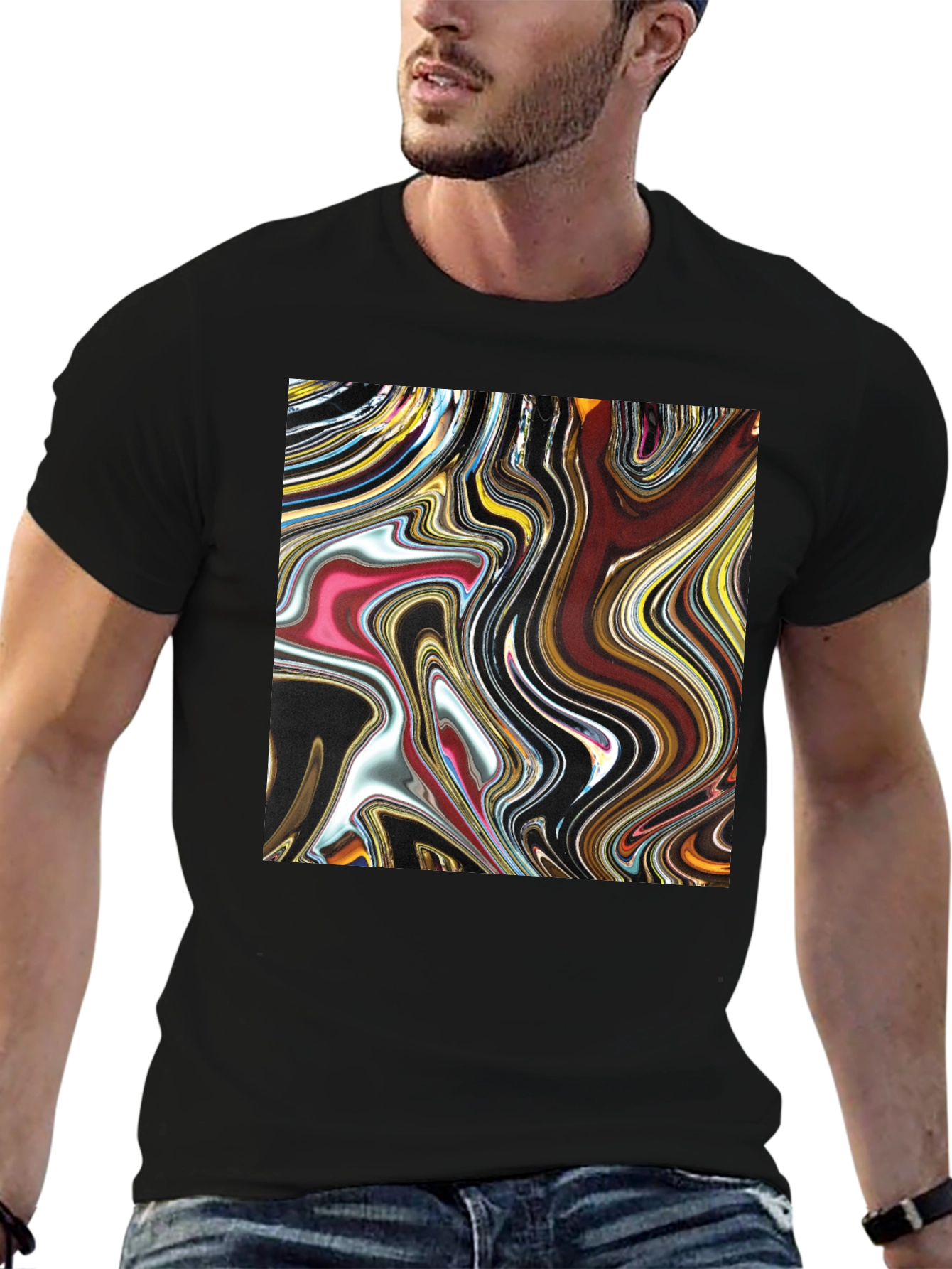 Abstract Art Swirl Tee - Black Cotton Blend