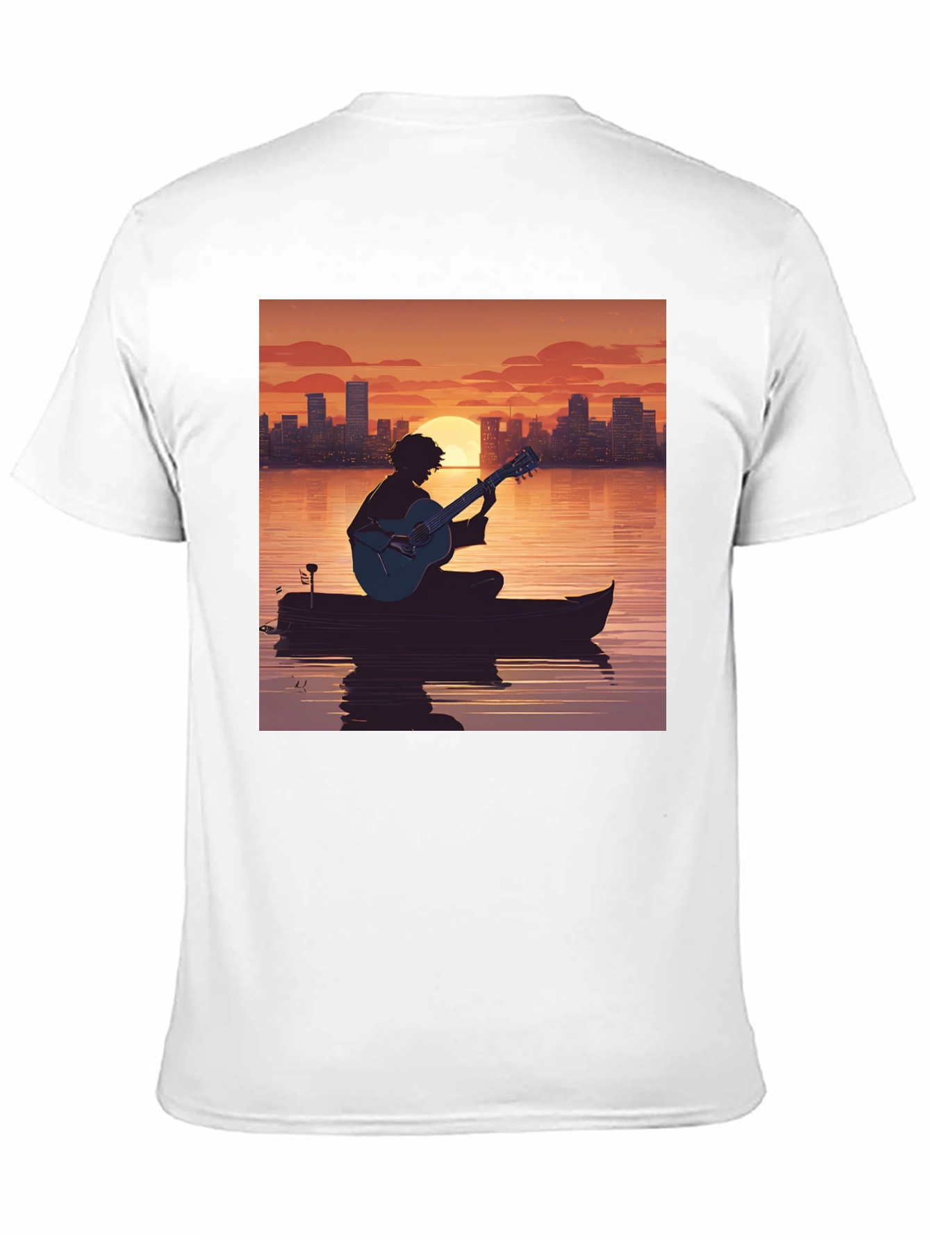 Sunset Guitarist T-Shirt - City Skyline Silhouette