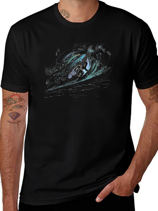 Surfer Wave Graphic Tee - Stylish Black T-Shirt