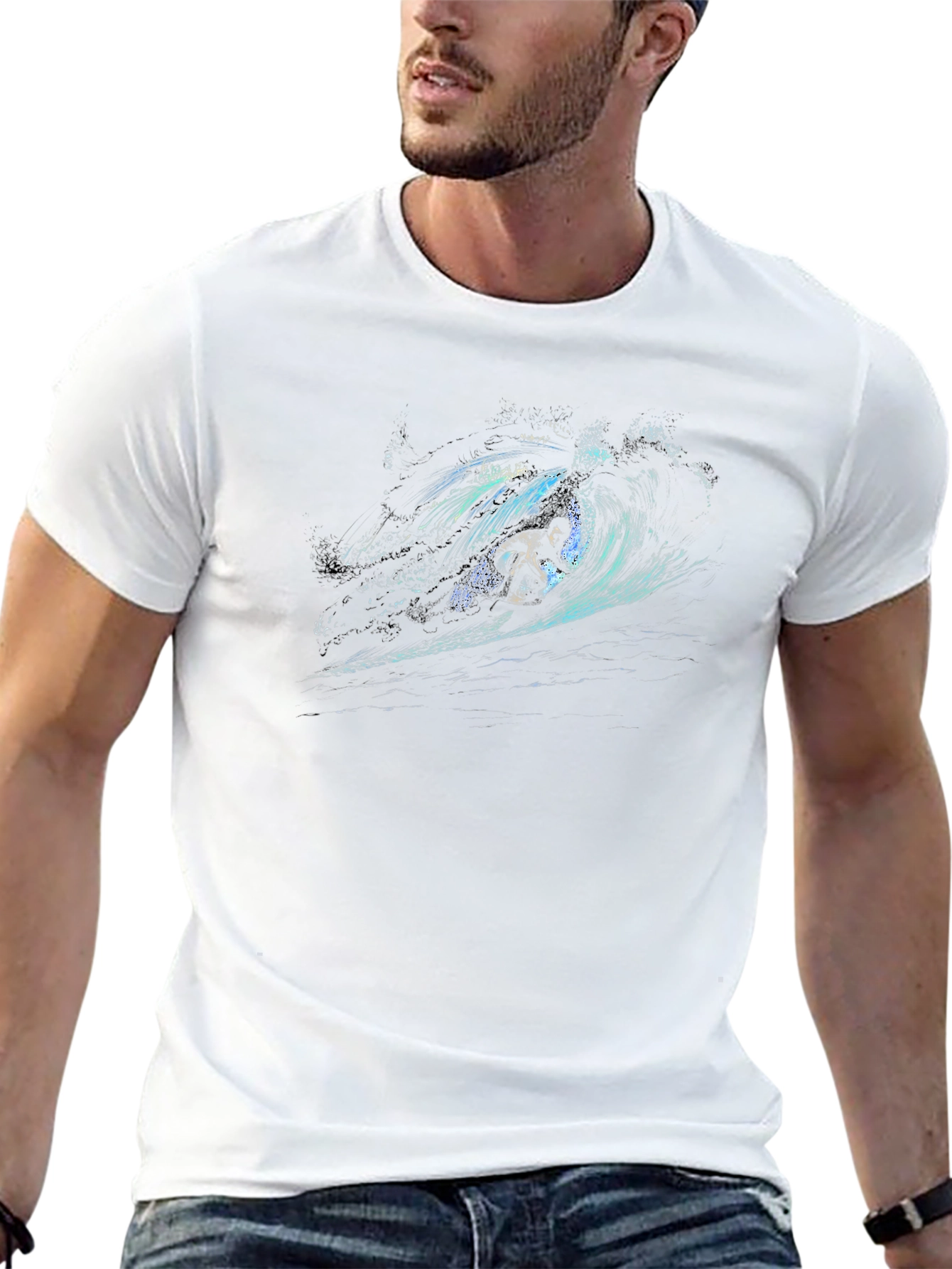 Surfer Wave Graphic Tee - Stylish Black T-Shirt