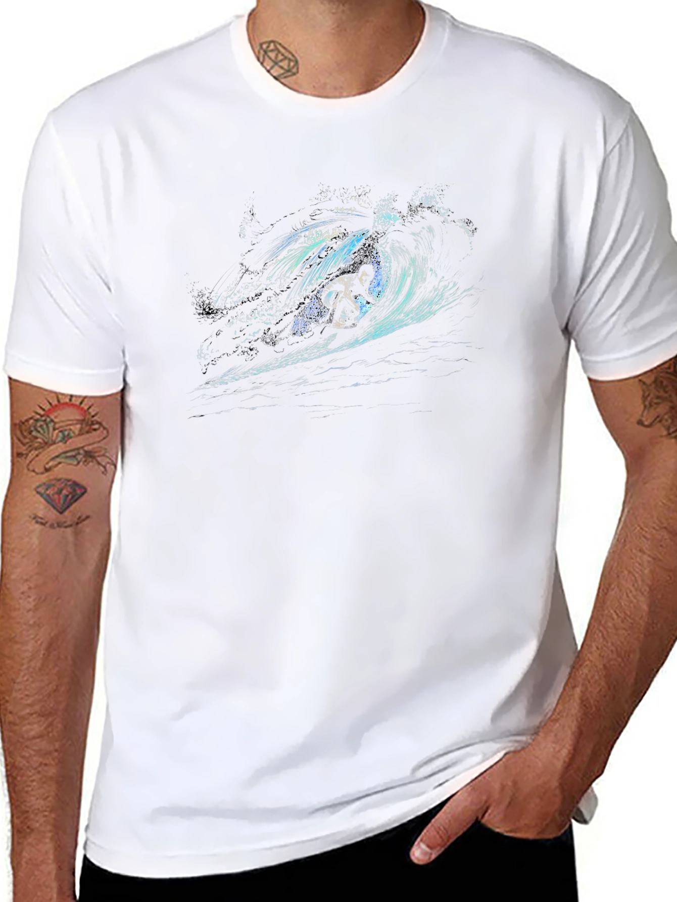 Surfer Wave Graphic Tee - Stylish Black T-Shirt