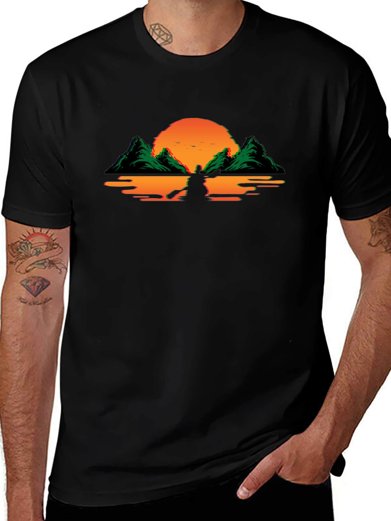 Sunset Kayak Graphic Tee - Black T-Shirt