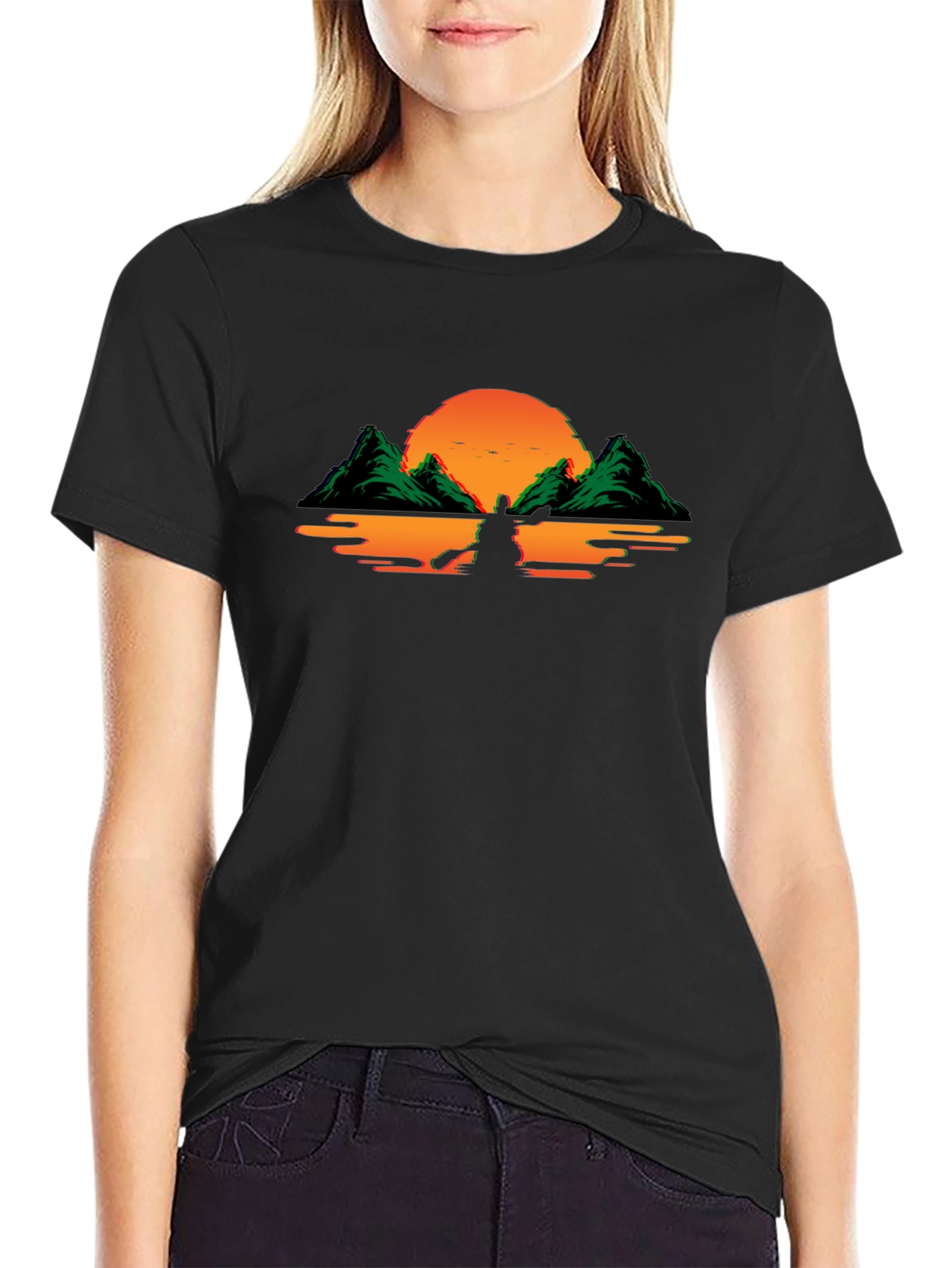 Sunset Kayak Graphic Tee - Black T-Shirt