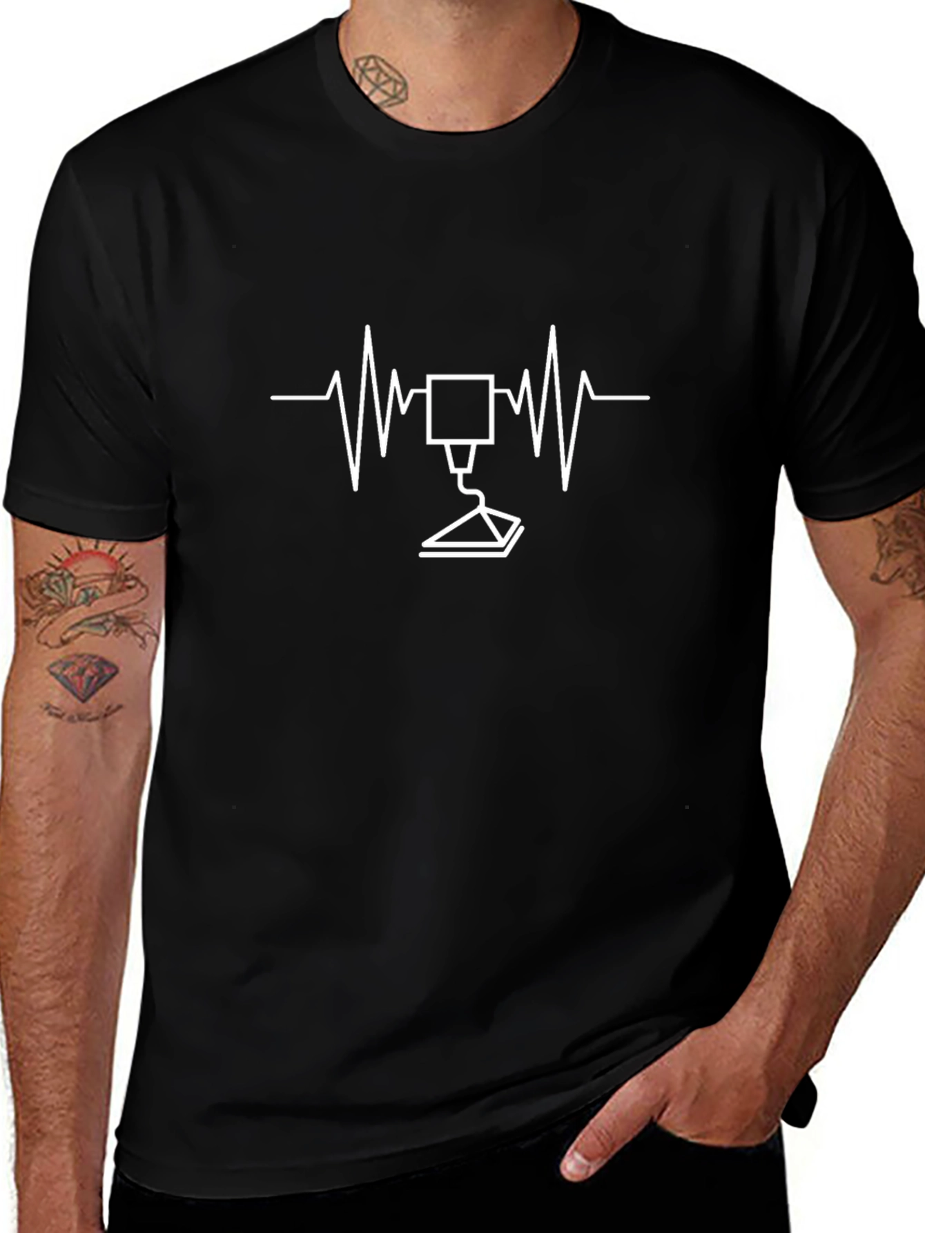3D Printing Heartbeat Black T-Shirt