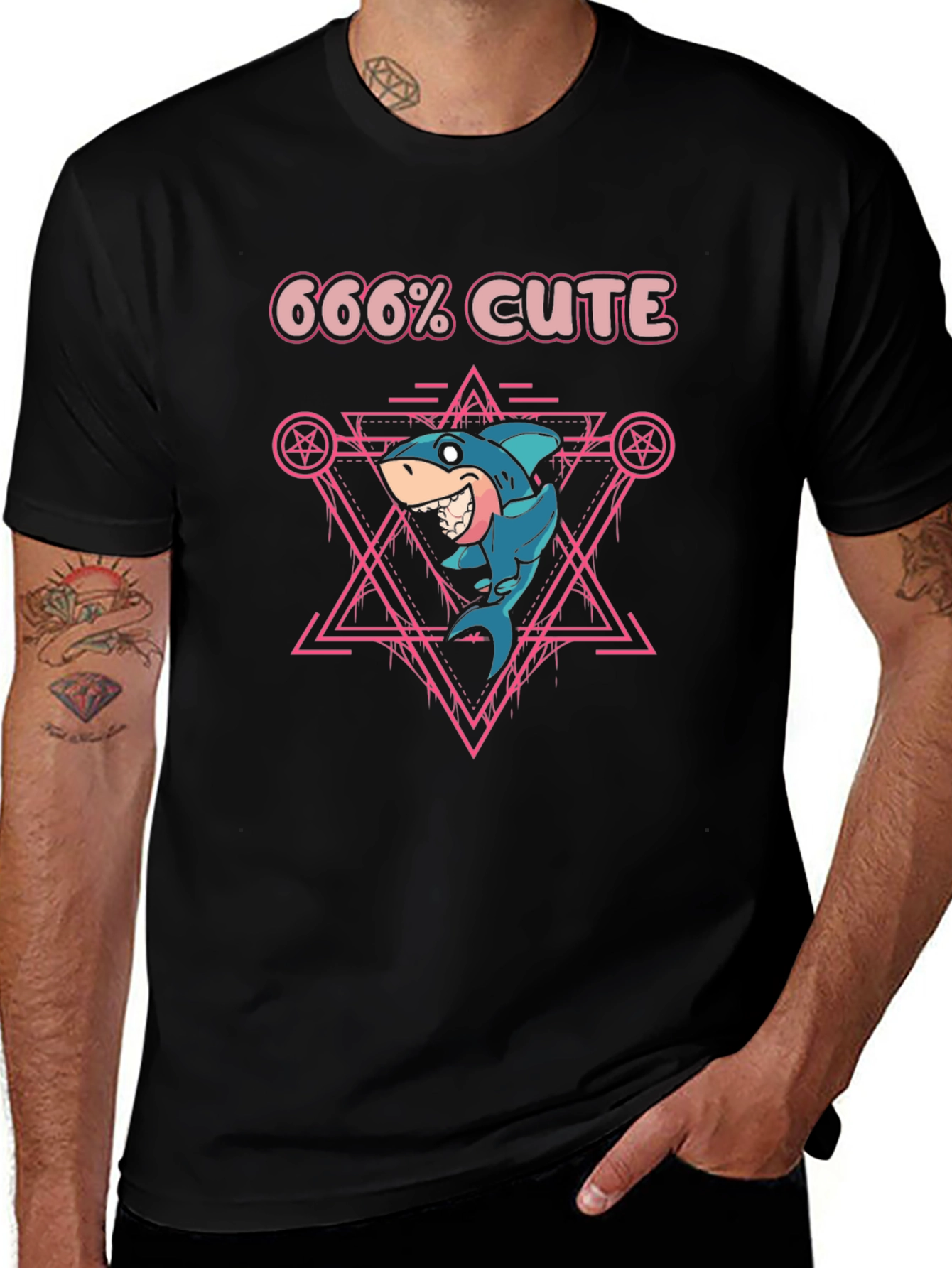 666% Cute Shark Graphic Tee - Black T-Shirt