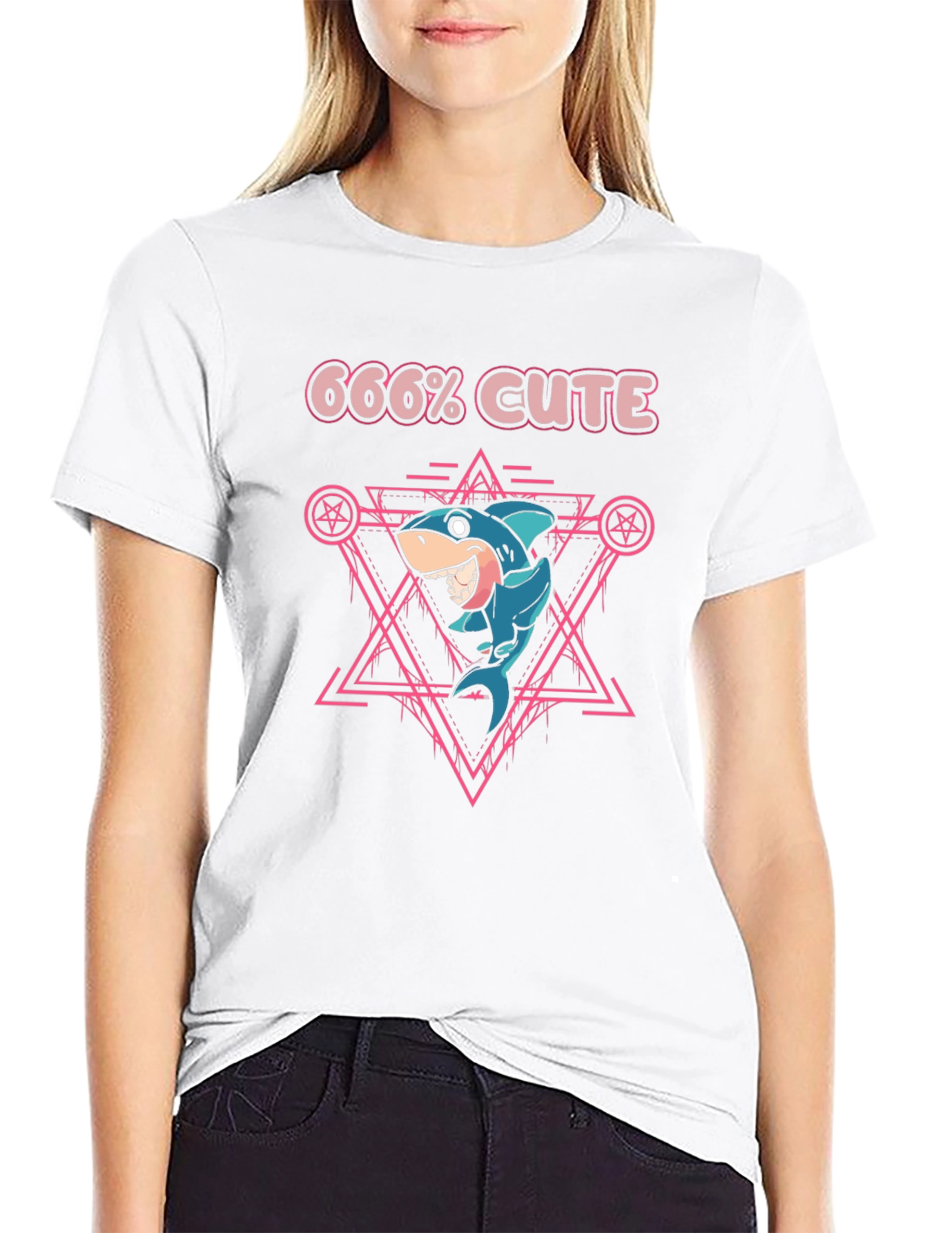 666% Cute Shark Graphic Tee - Black T-Shirt