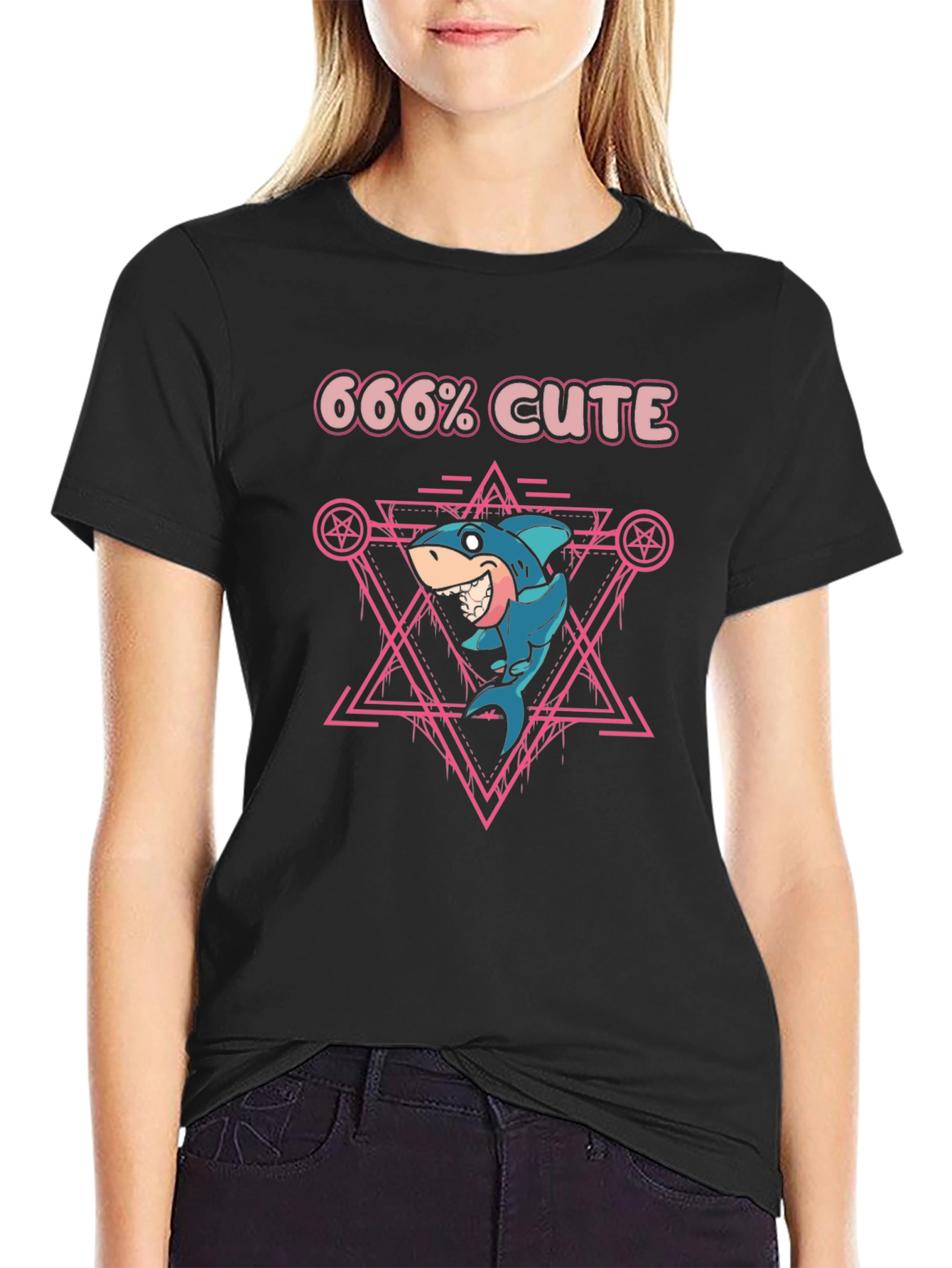 666% Cute Shark Graphic Tee - Black T-Shirt