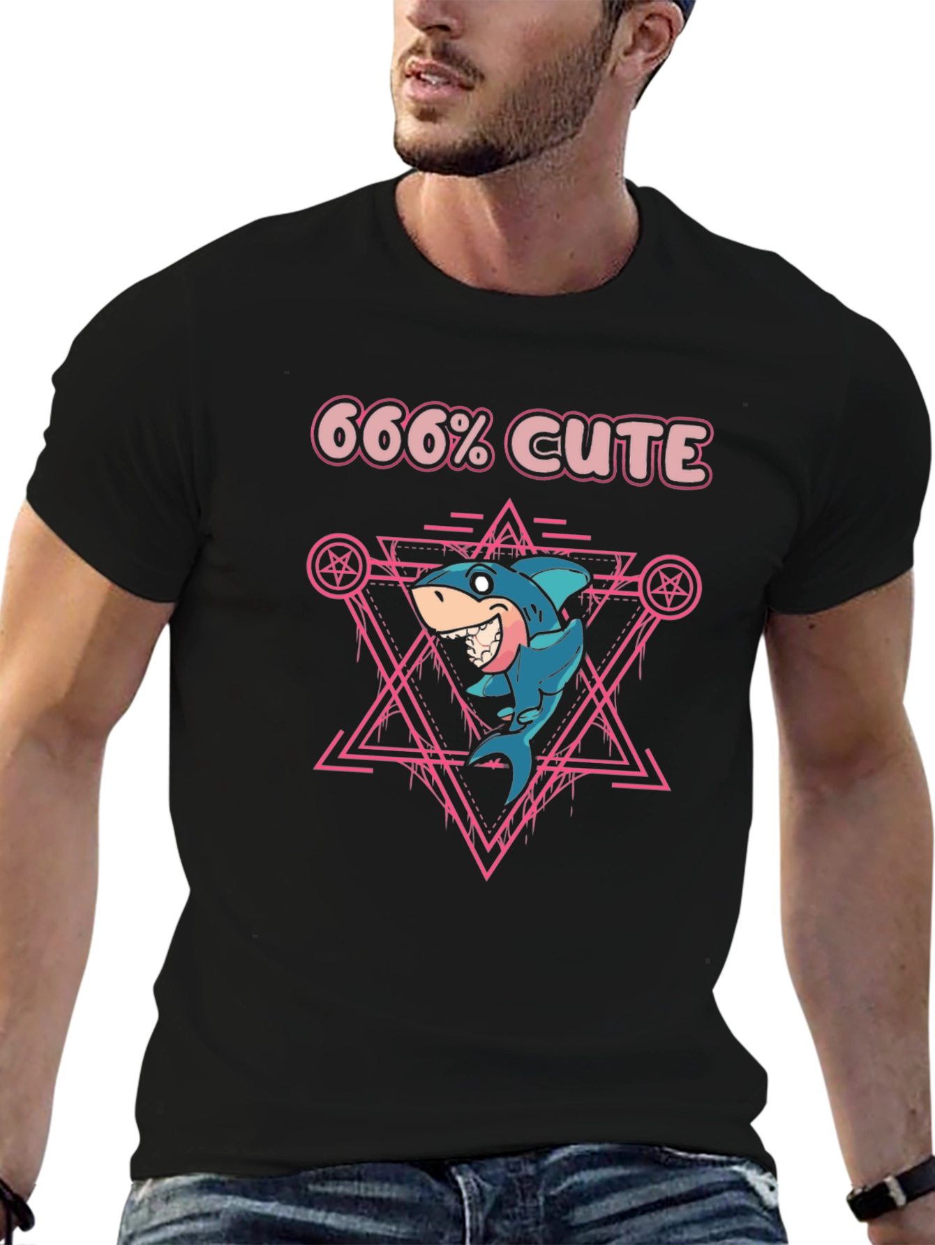 666% Cute Shark Graphic Tee - Black T-Shirt