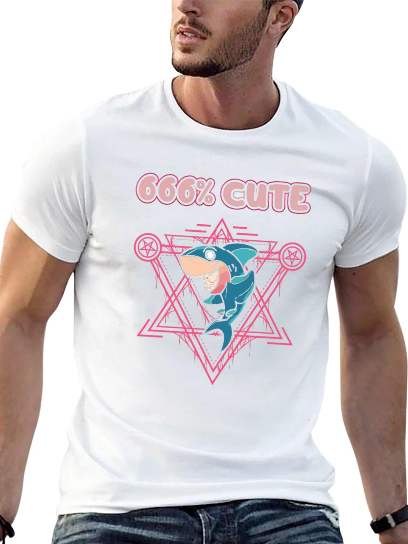 666% Cute Shark Graphic Tee - Black T-Shirt