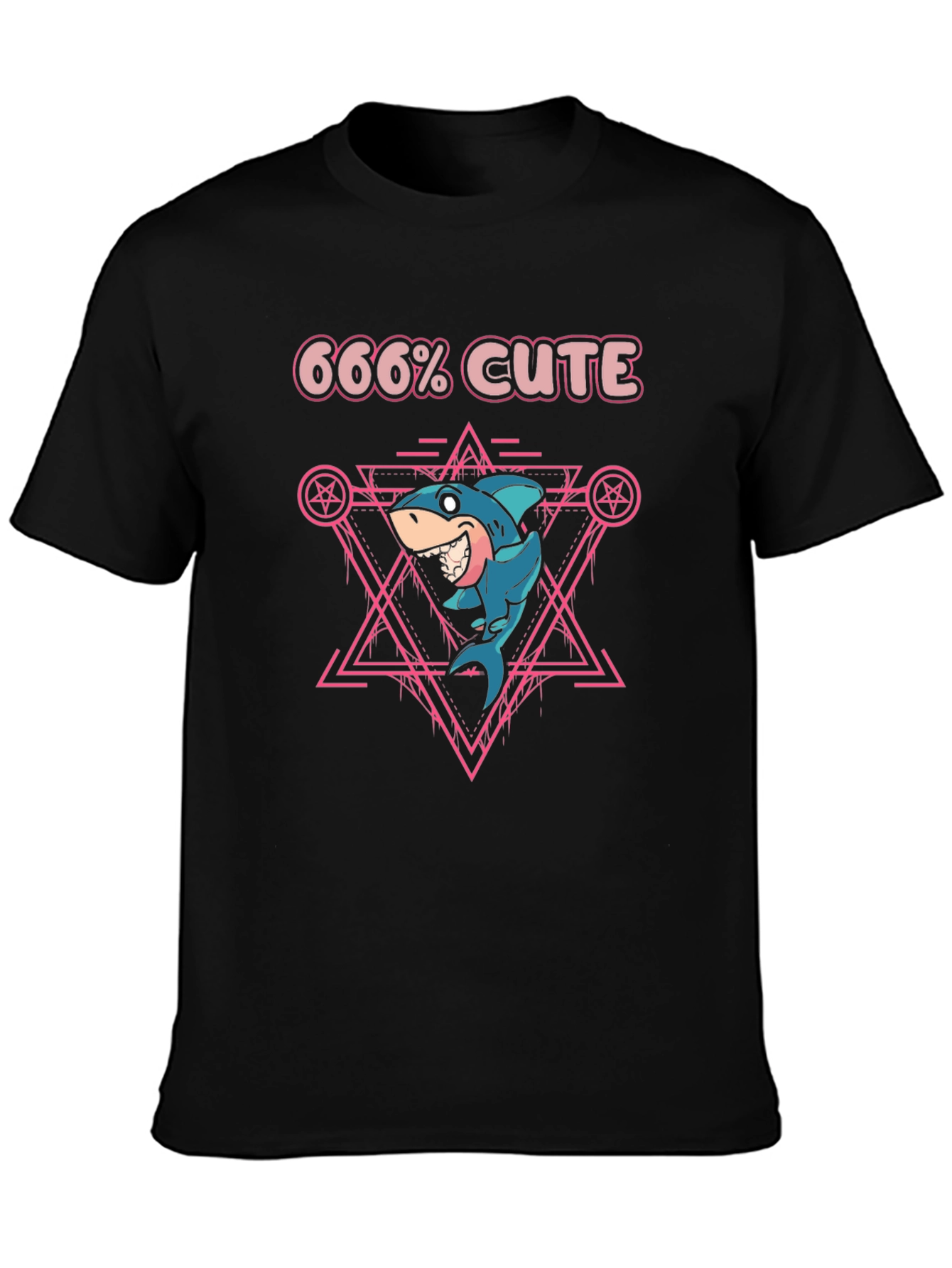 666% Cute Shark Graphic Tee - Black T-Shirt