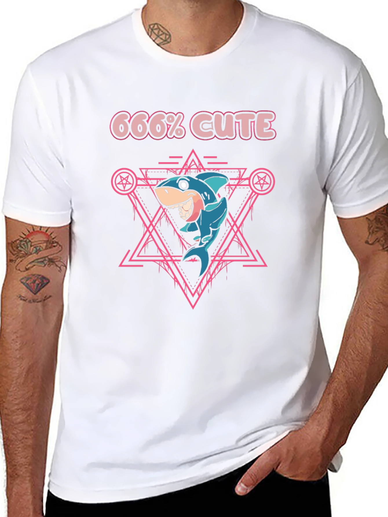 666% Cute Shark Graphic Tee - Black T-Shirt