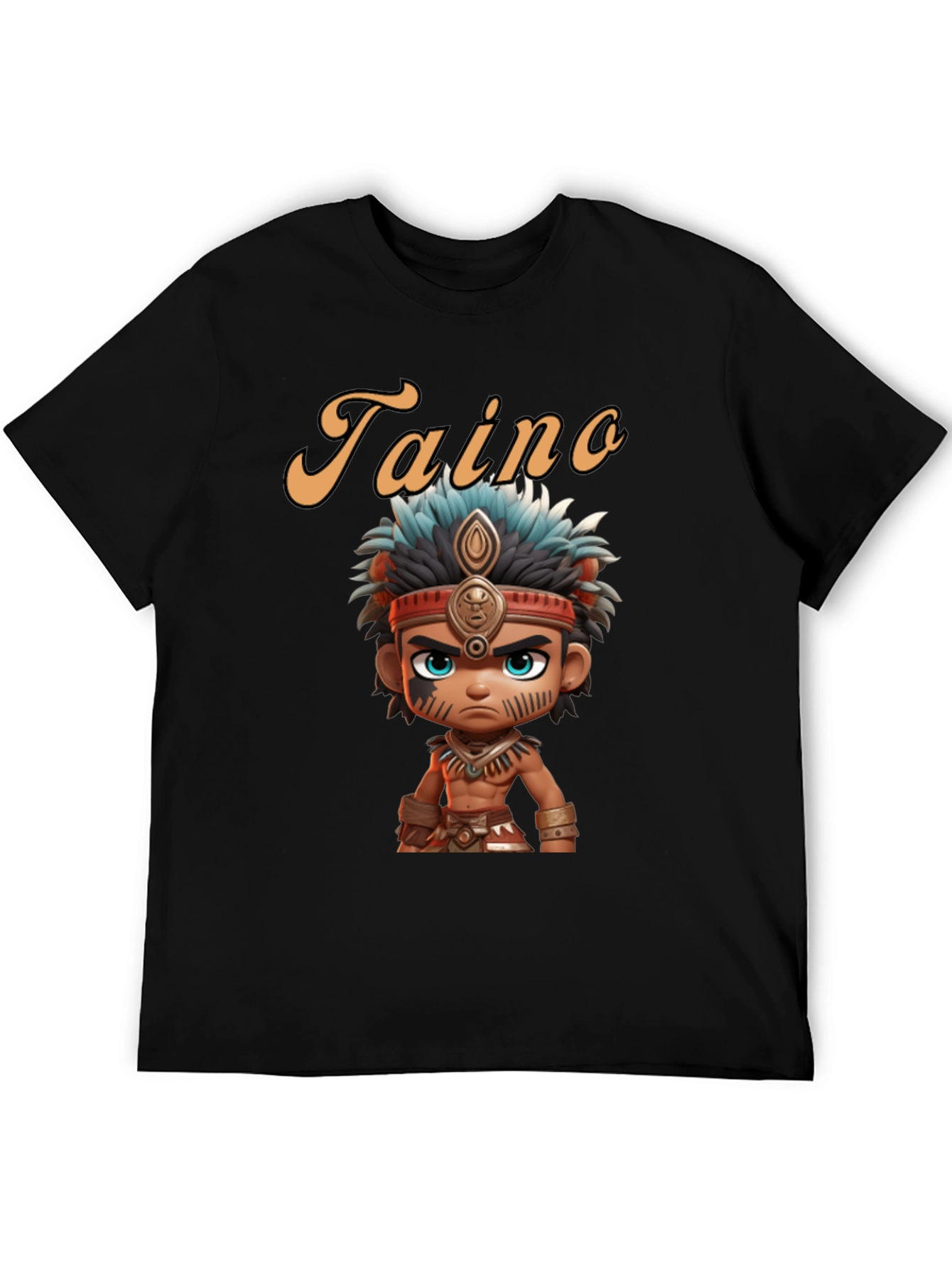 Taino Cartoon Character Black T-Shirt