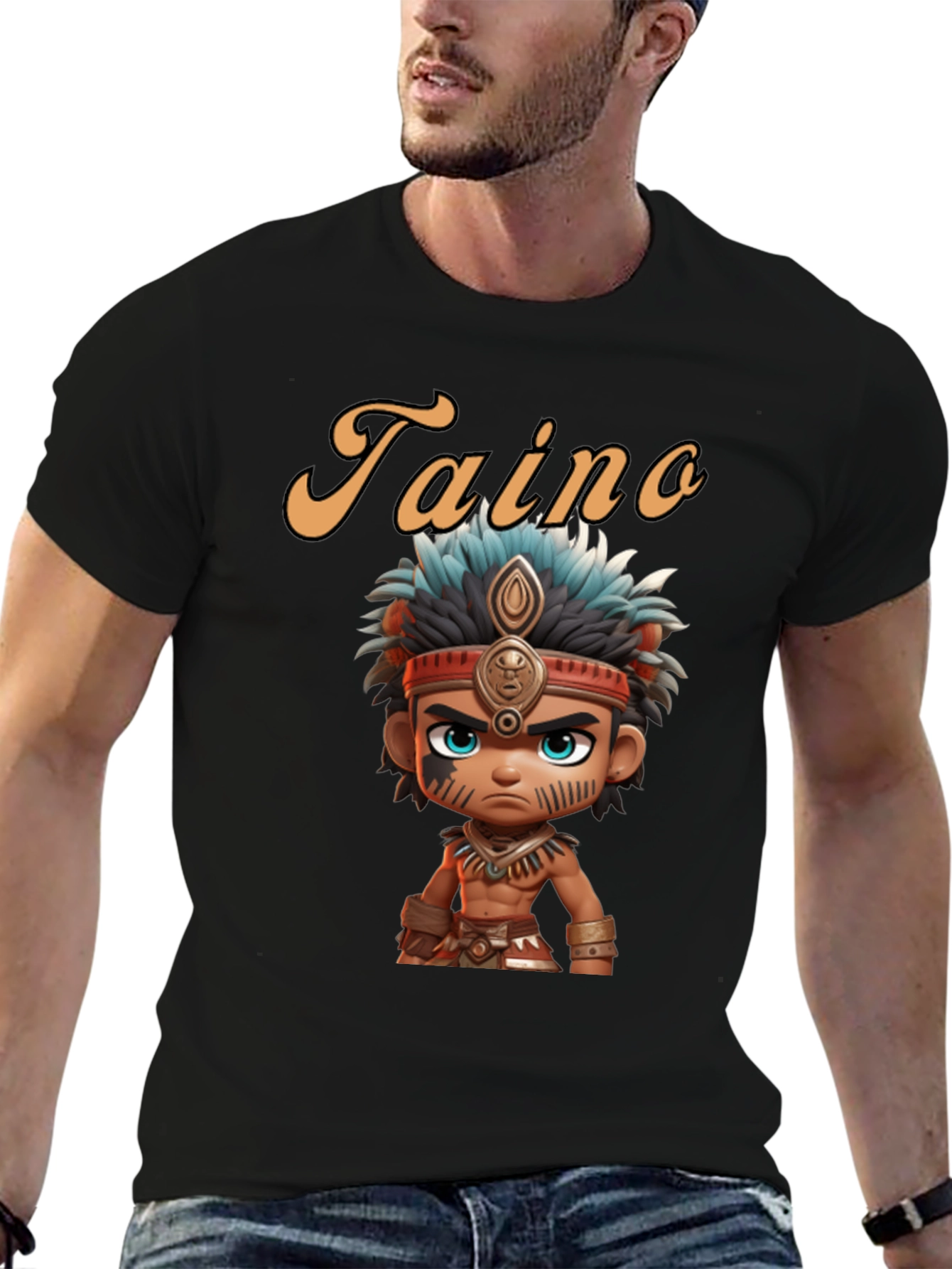 Taino Cartoon Character Black T-Shirt