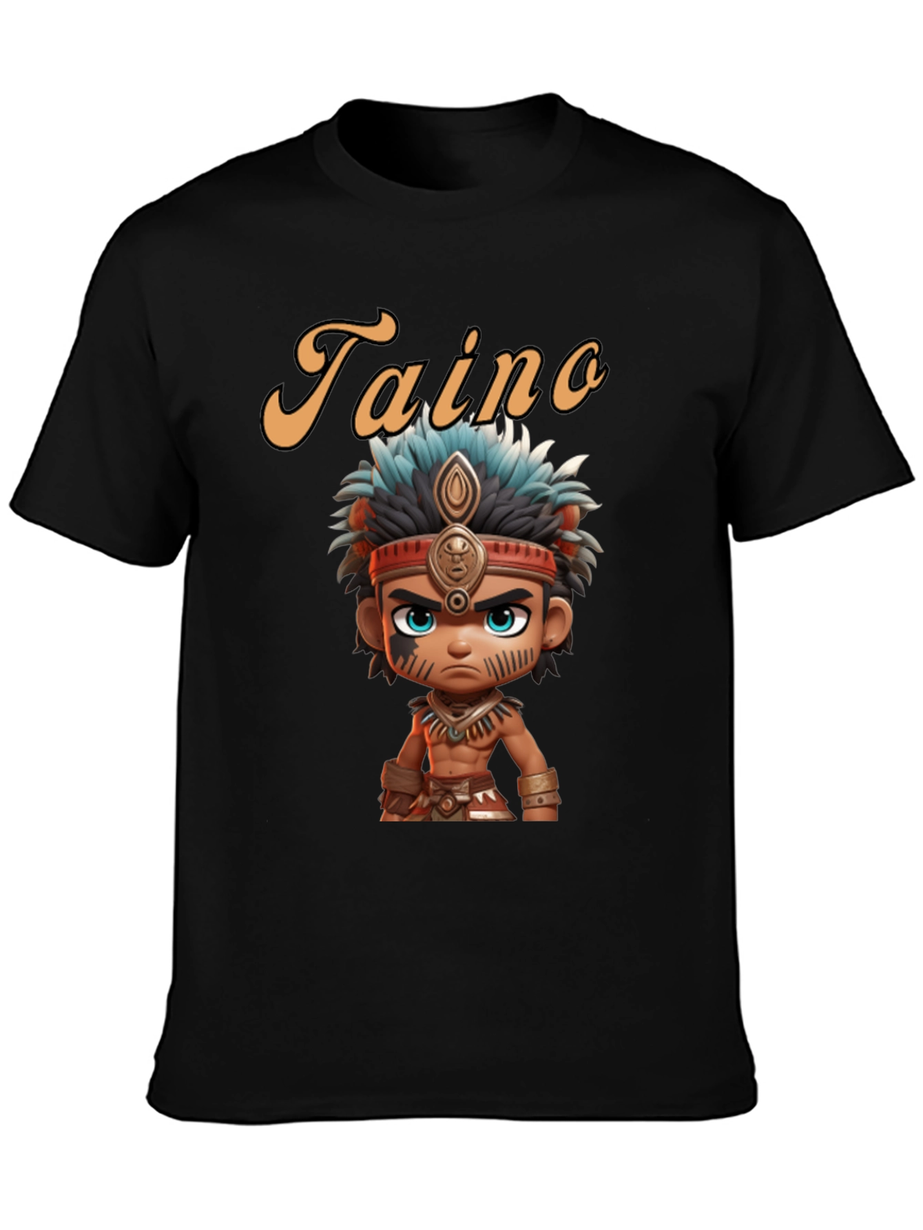 Taino Cartoon Character Black T-Shirt