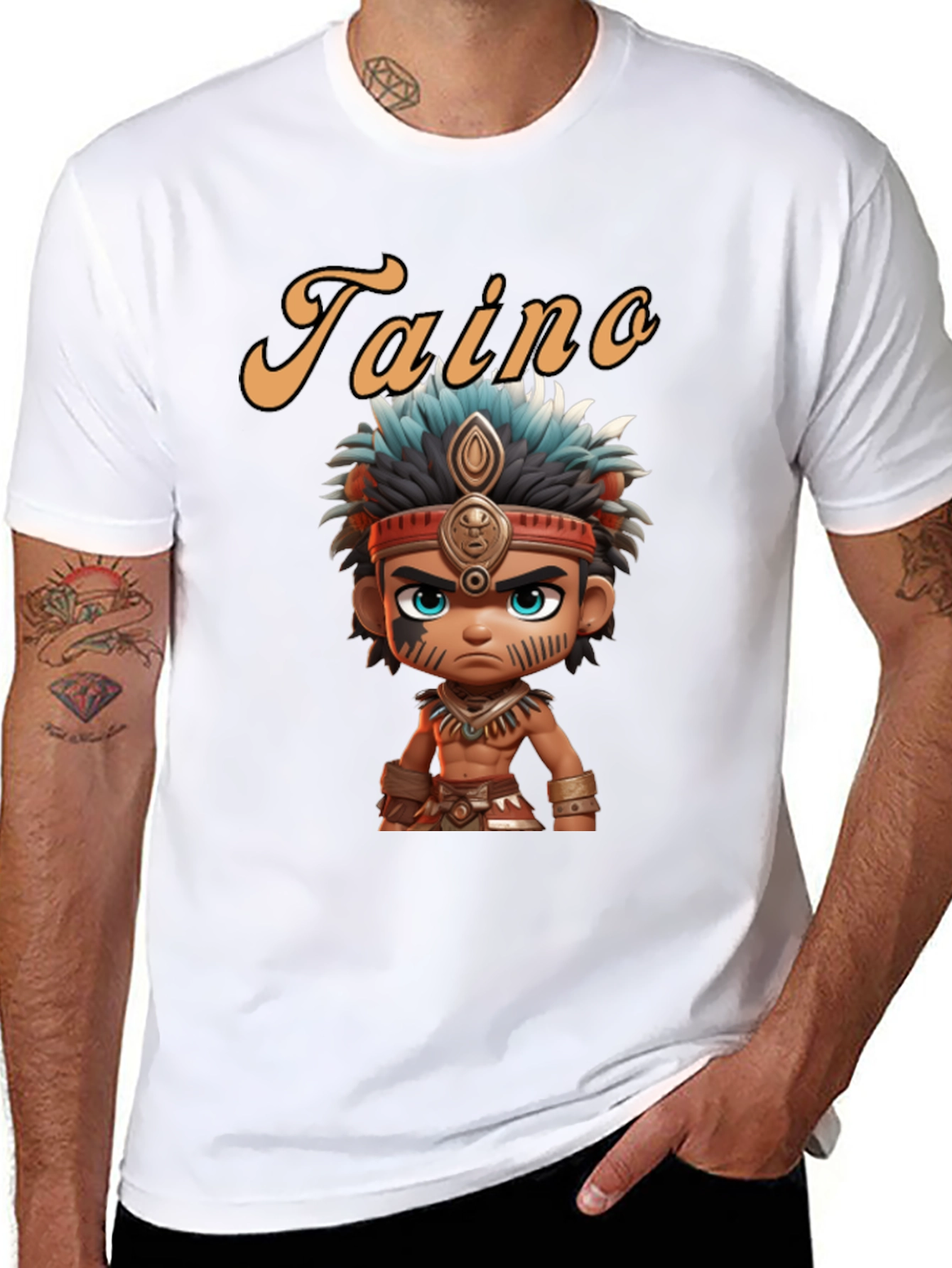 Taino Cartoon Character Black T-Shirt