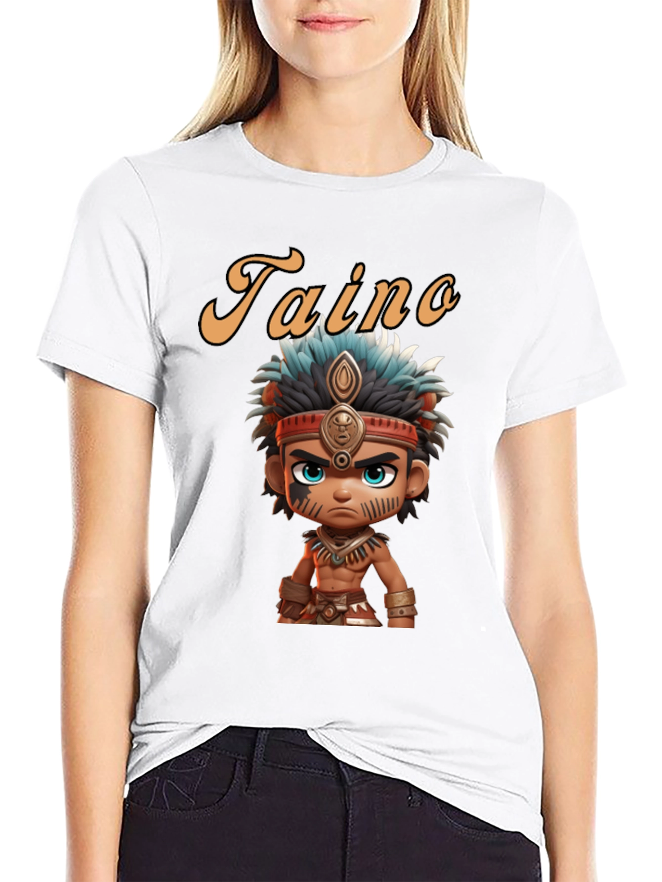 Taino Cartoon Character Black T-Shirt