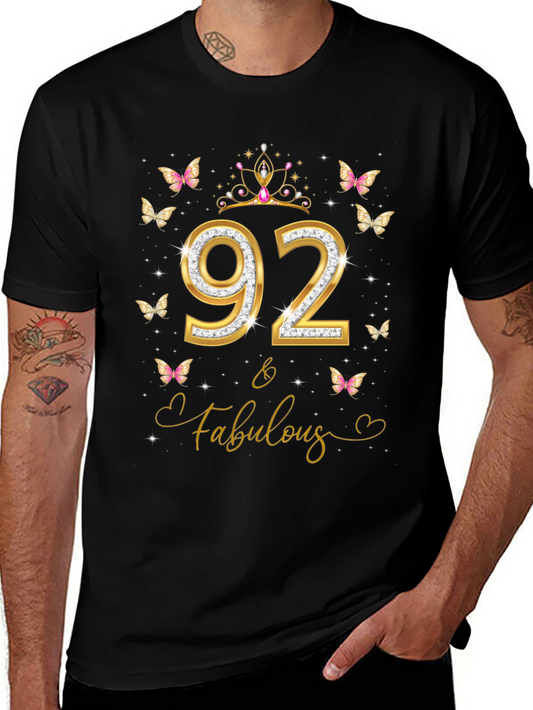 92 & Fabulous Birthday T-Shirt - Womens