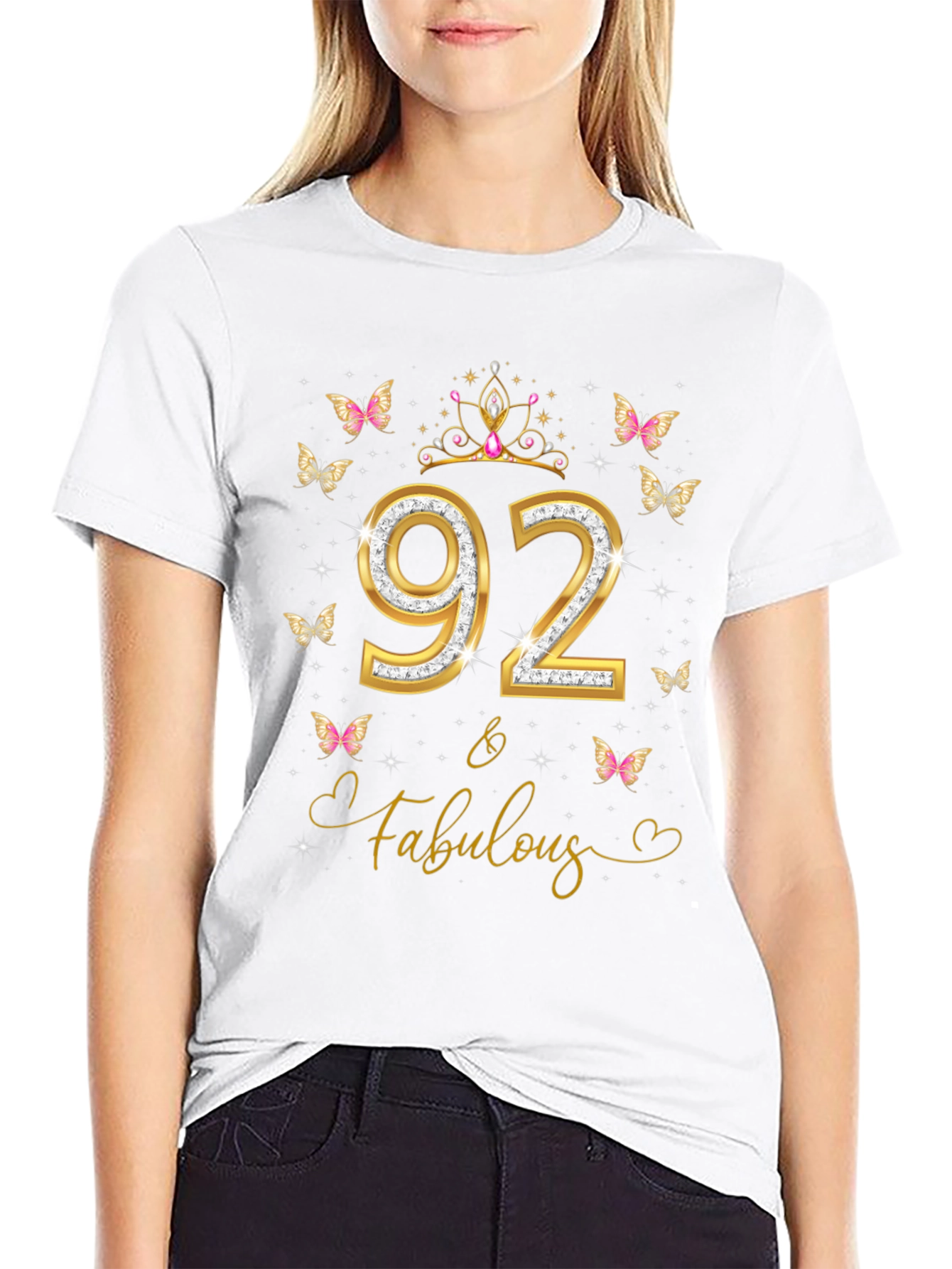 92 & Fabulous Birthday T-Shirt - Womens