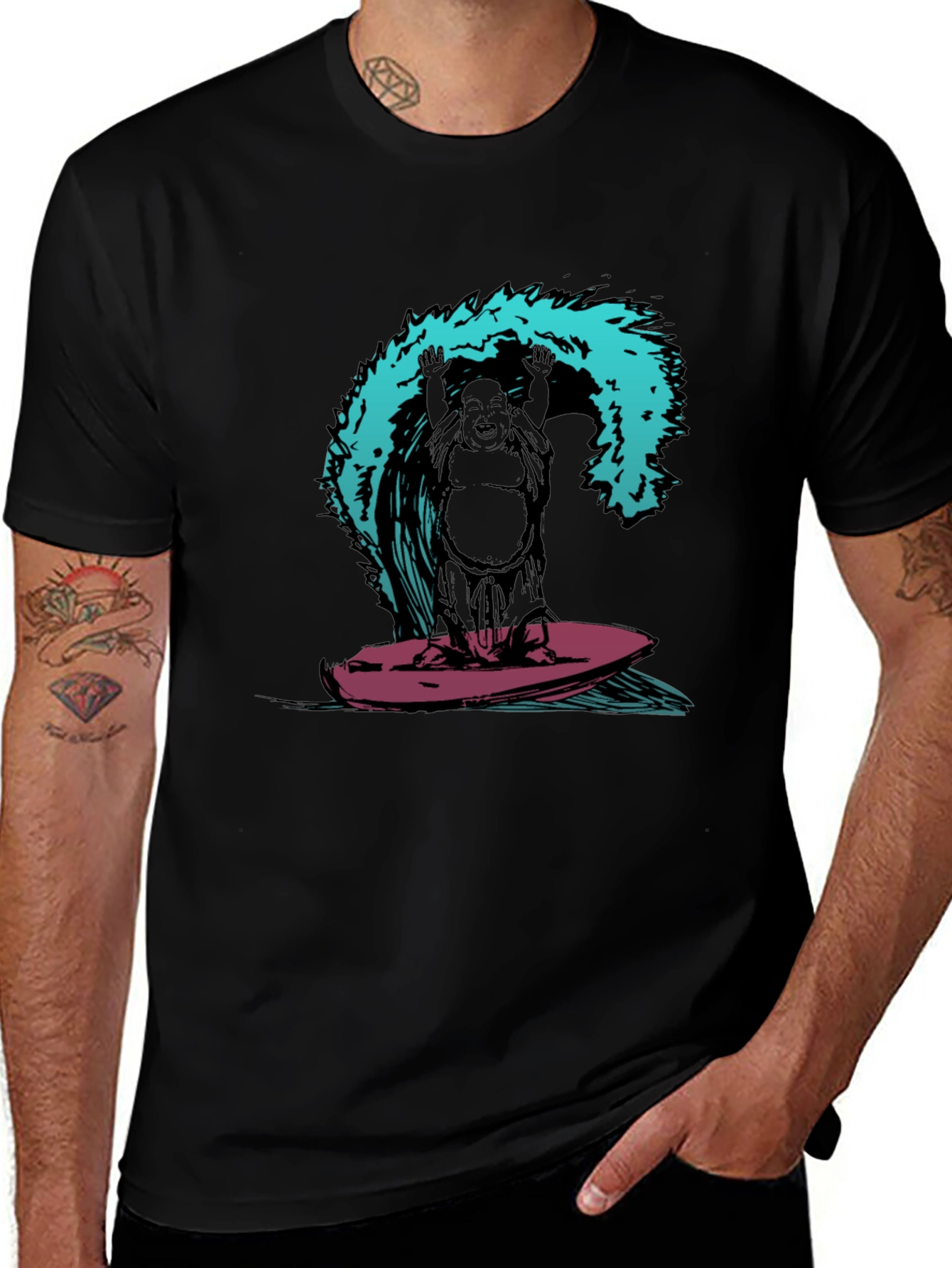 Surfing Buddha Graphic T-Shirt - Black