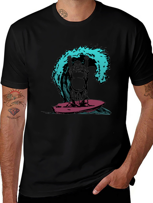 Surfing Buddha Graphic T-Shirt - Black