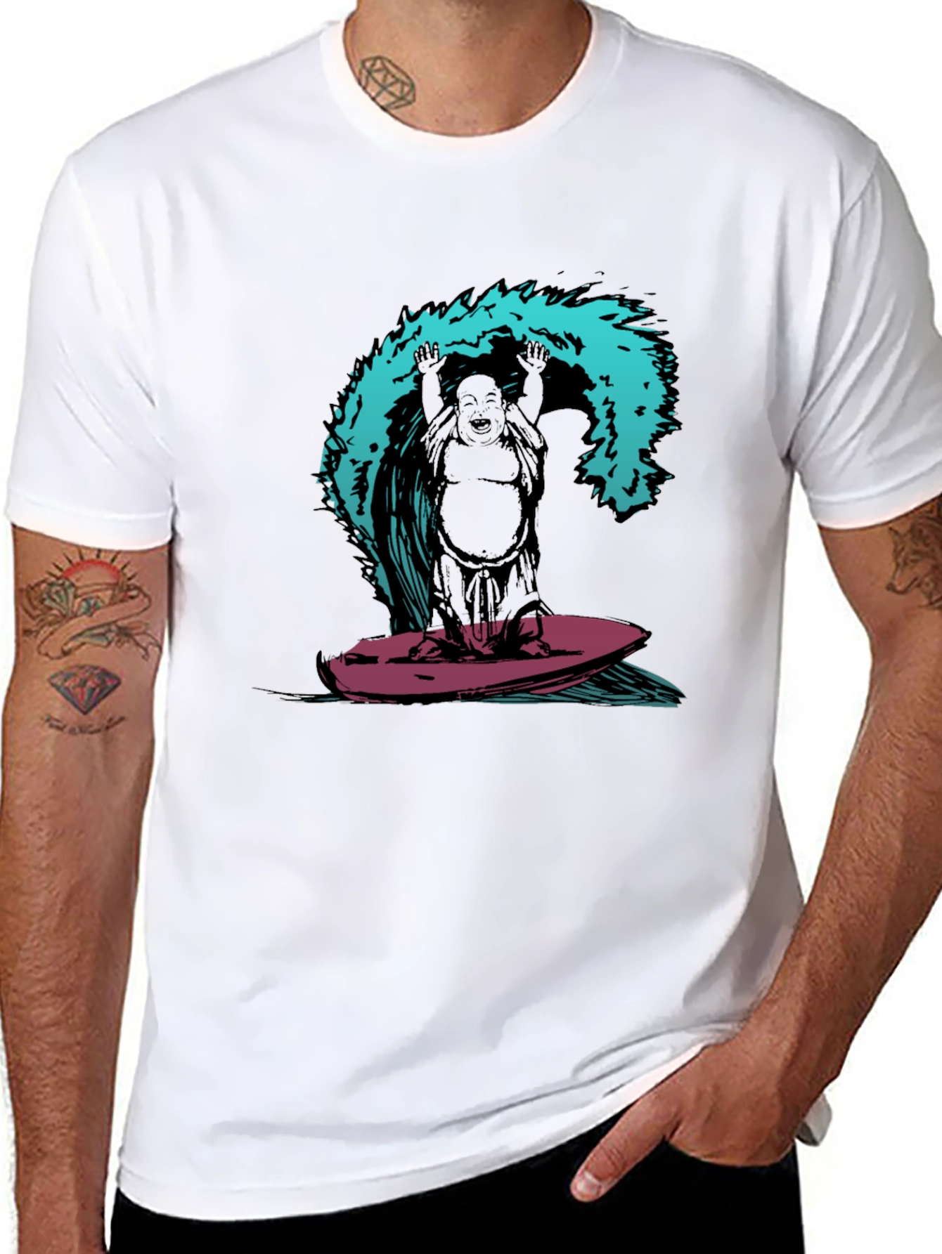 Surfing Buddha Graphic T-Shirt - Black