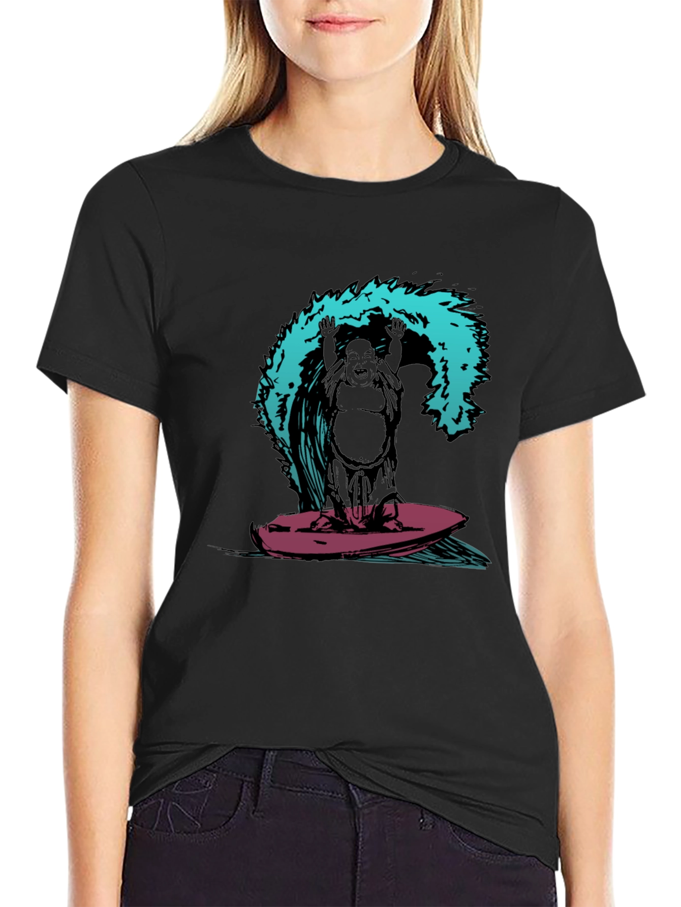 Surfing Buddha Graphic T-Shirt - Black
