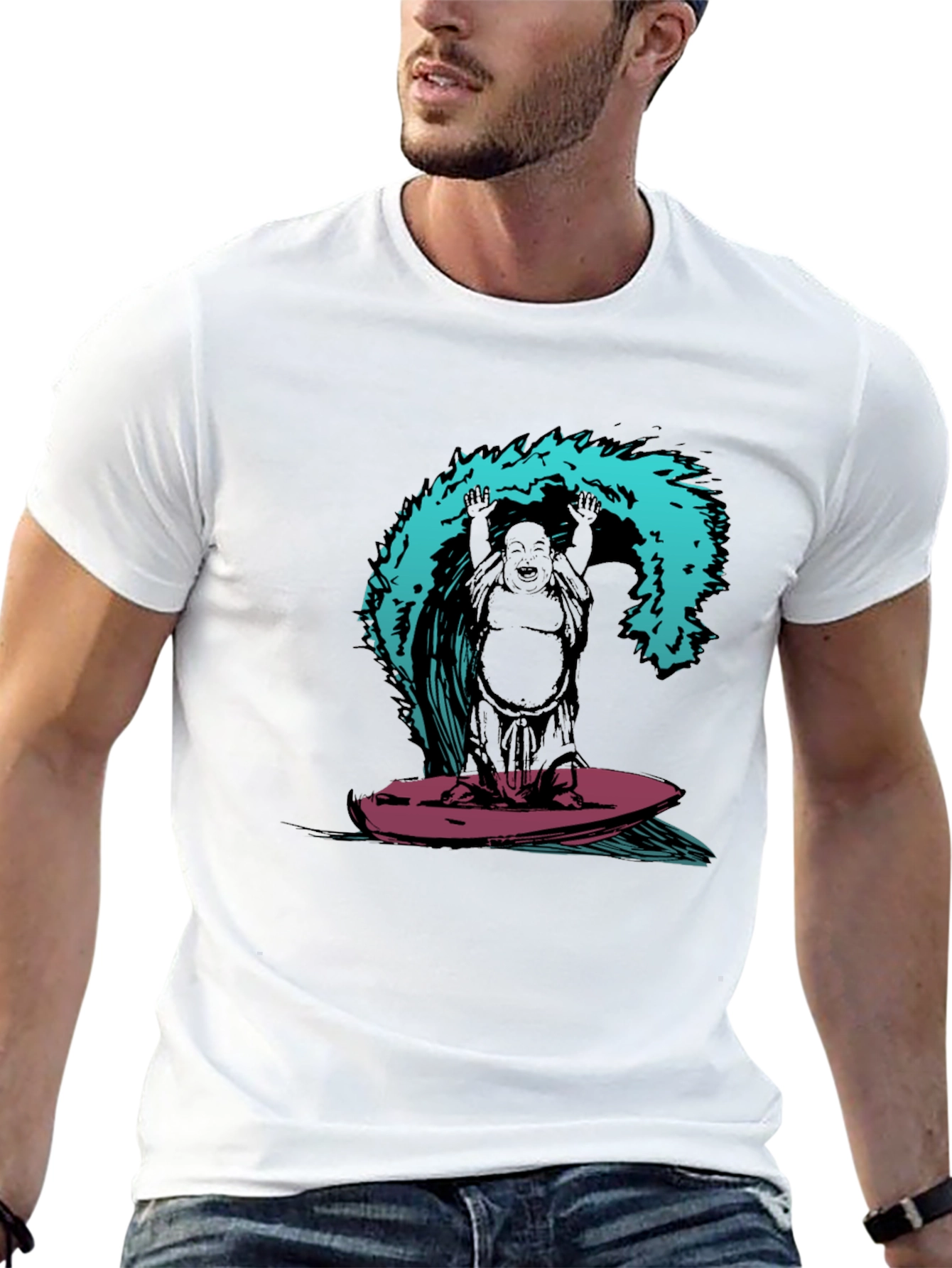 Surfing Buddha Graphic T-Shirt - Black