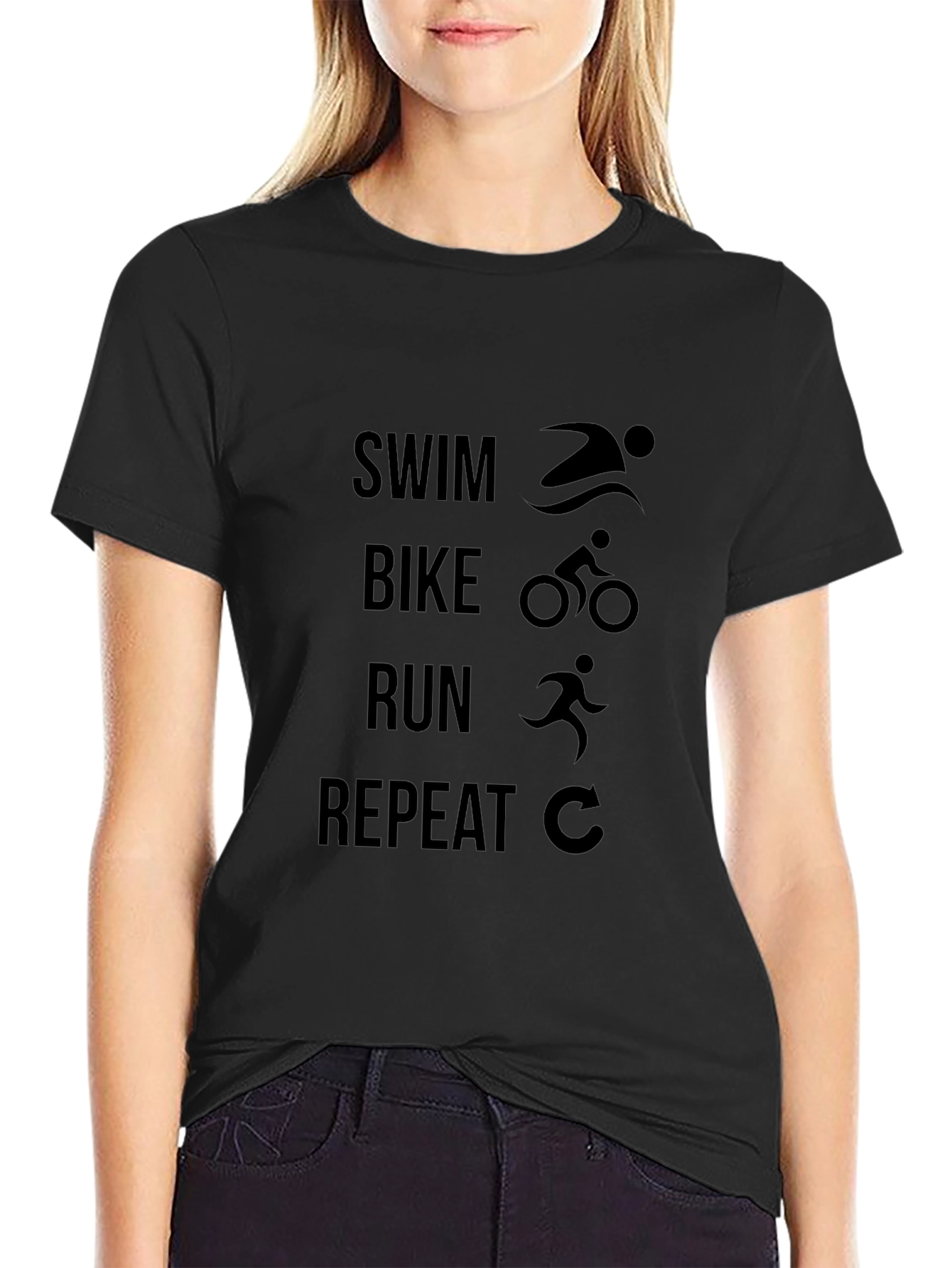 Swim Bike Run Repeat Black T-Shirt