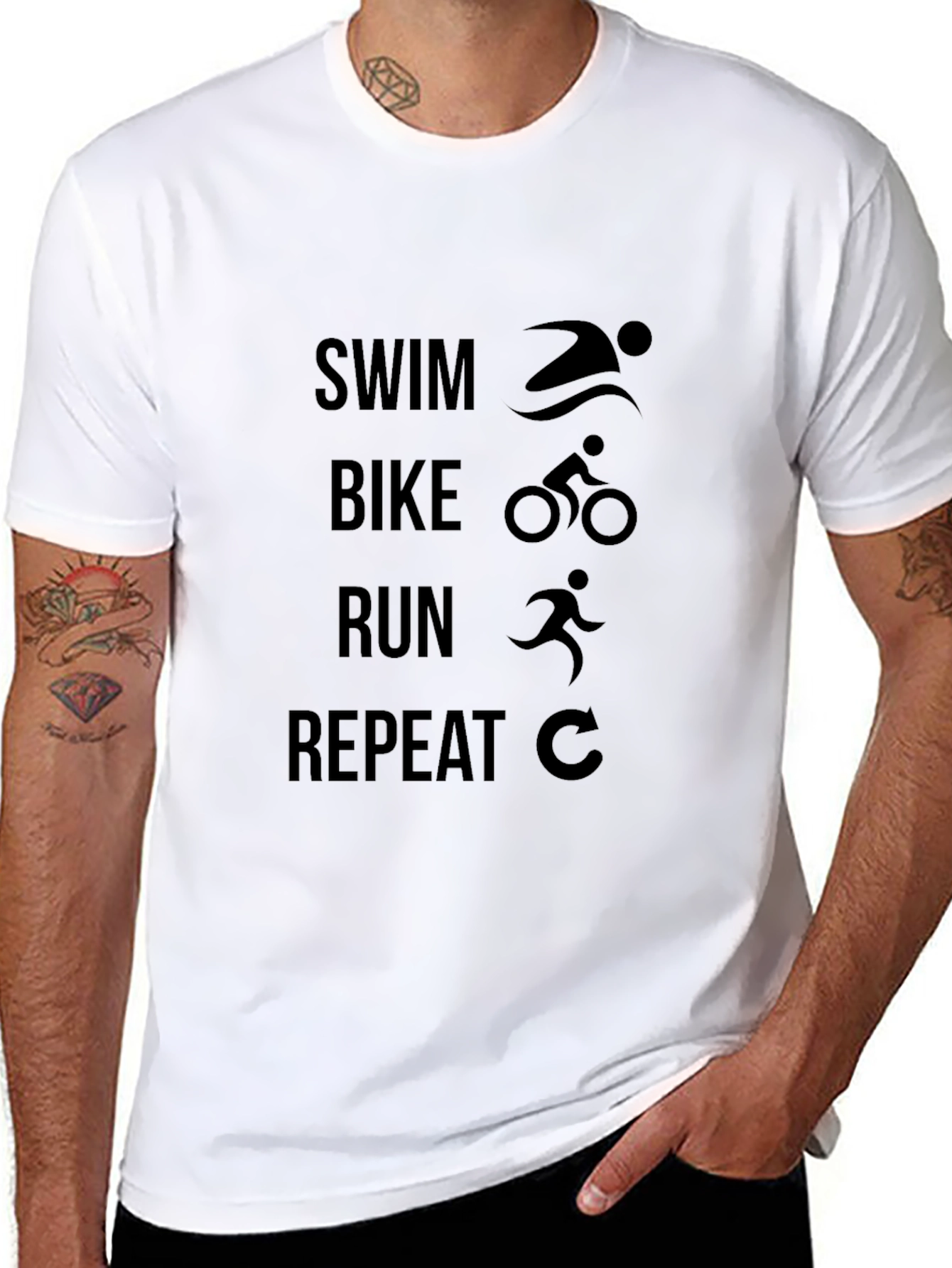 Swim Bike Run Repeat Black T-Shirt
