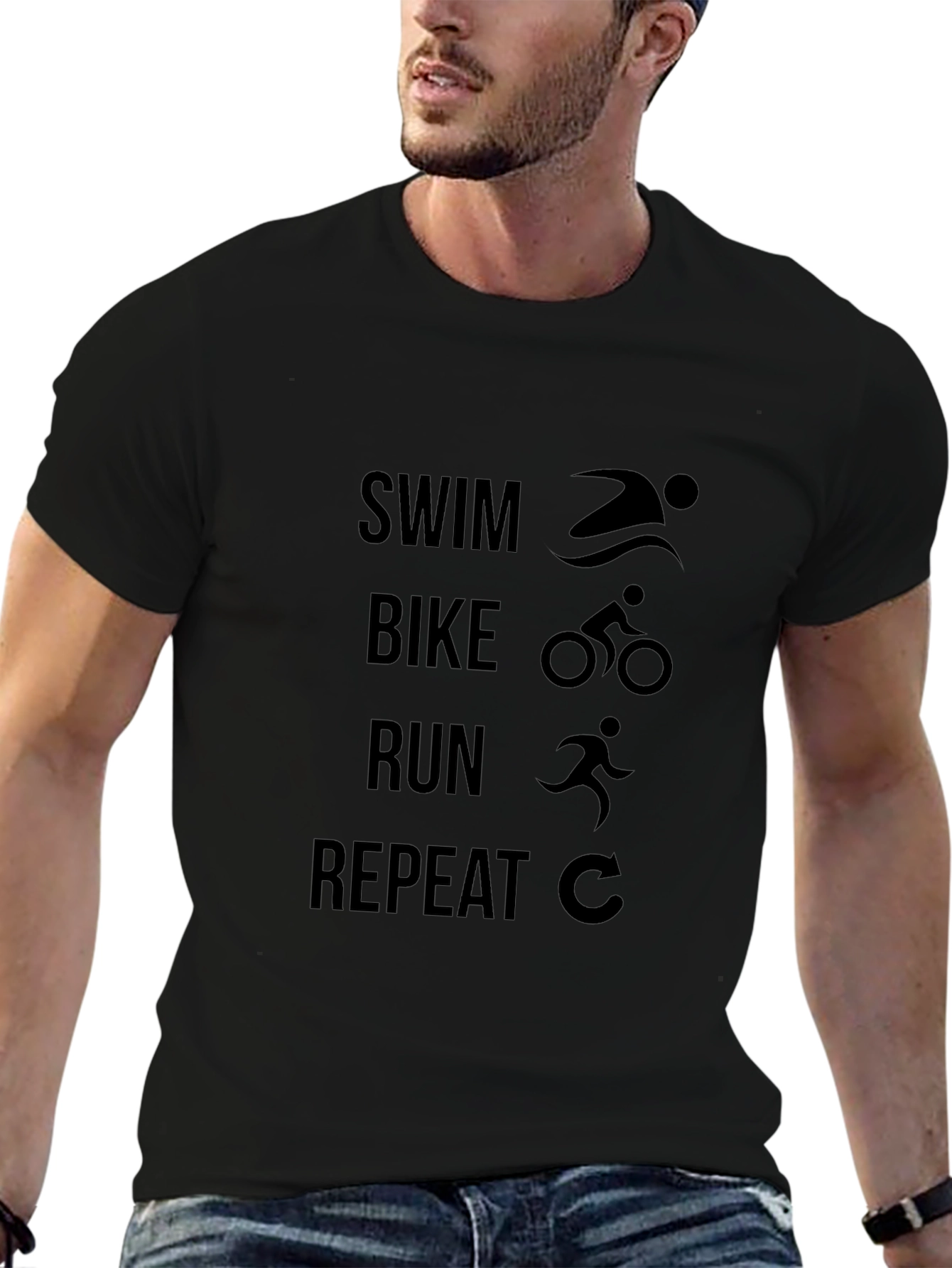 Swim Bike Run Repeat Black T-Shirt