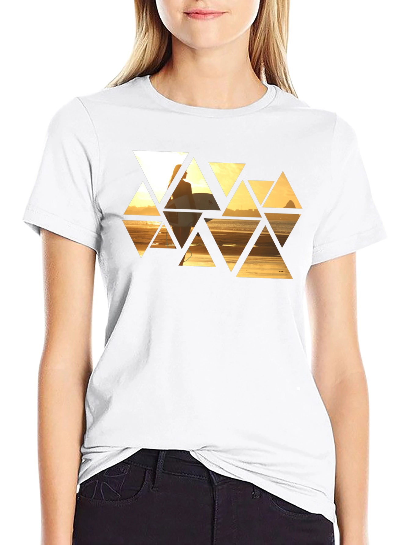Sunset Triangles Graphic T-Shirt - Stylish Black Tee