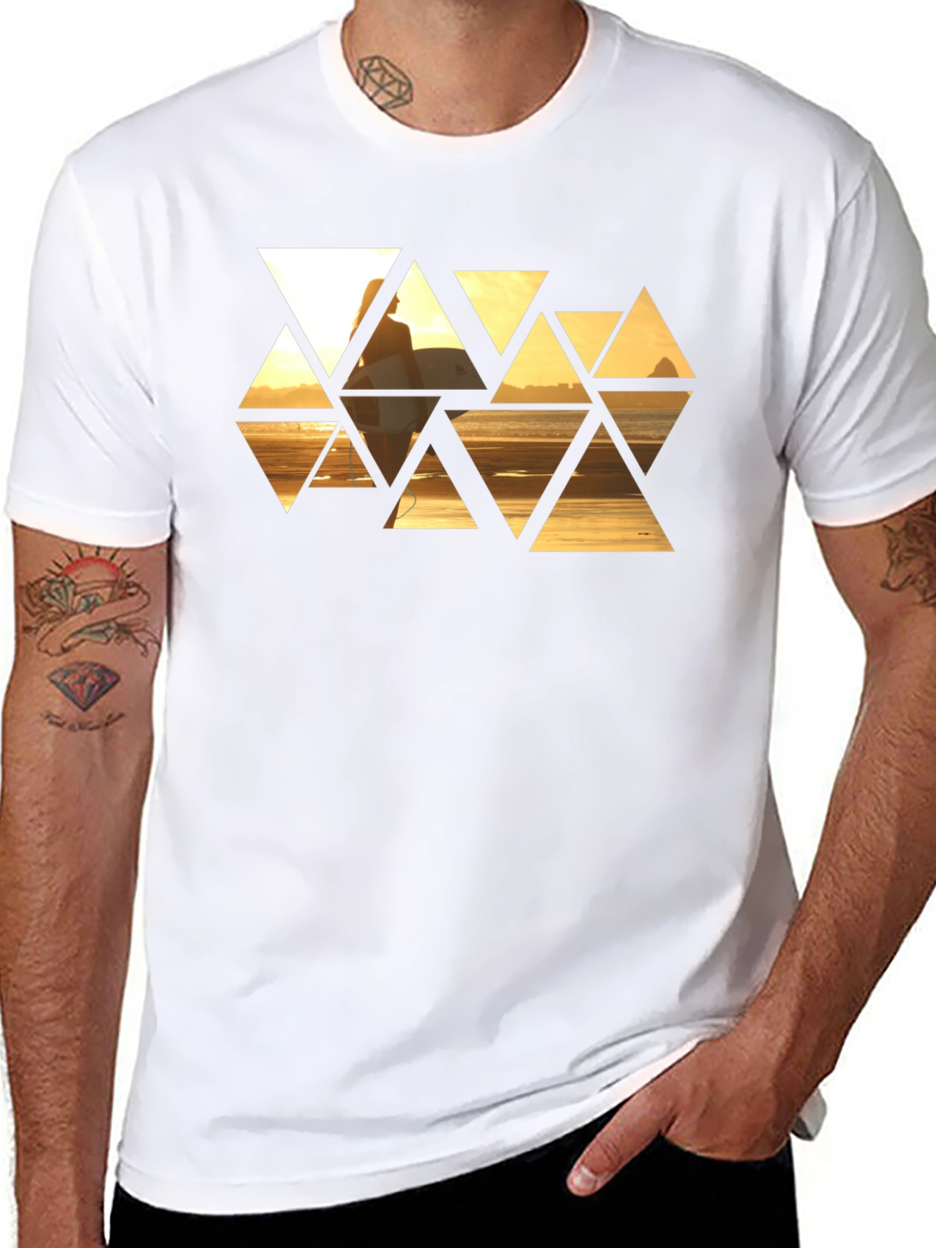 Sunset Triangles Graphic T-Shirt - Stylish Black Tee