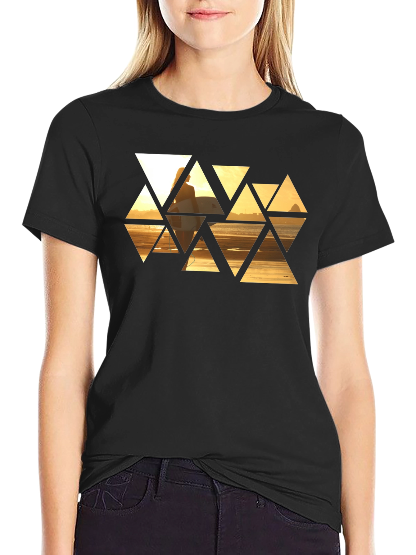 Sunset Triangles Graphic T-Shirt - Stylish Black Tee