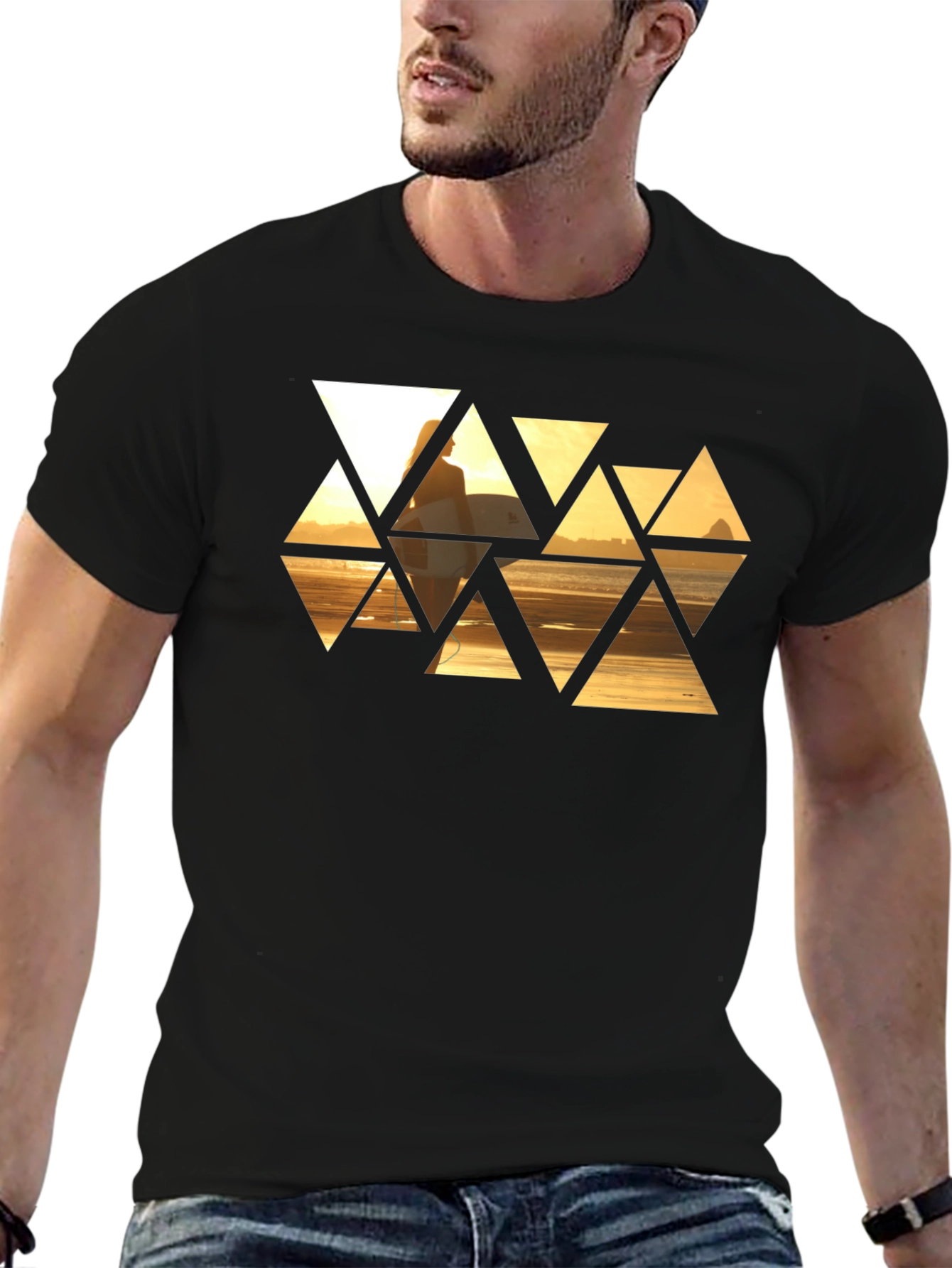 Sunset Triangles Graphic T-Shirt - Stylish Black Tee