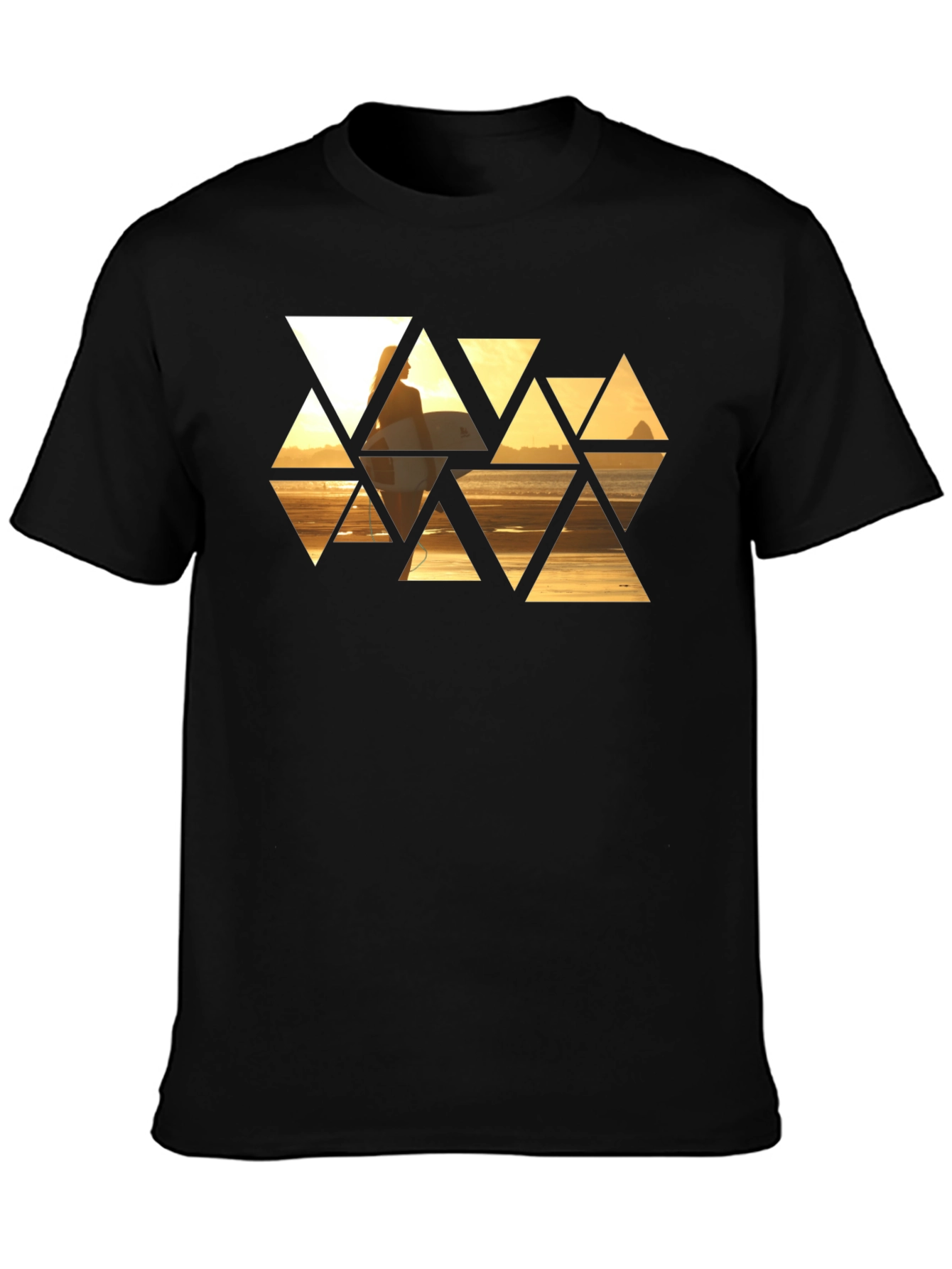 Sunset Triangles Graphic T-Shirt - Stylish Black Tee