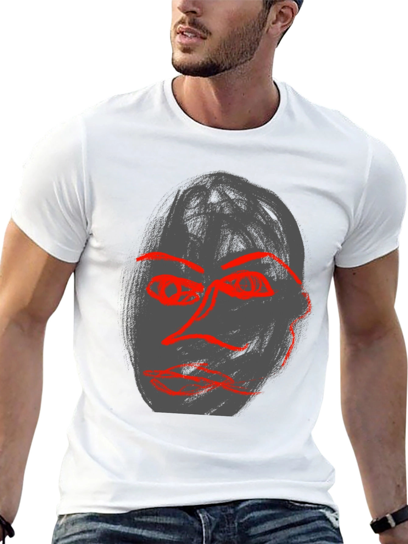 Abstract Face Graphic Black Tee