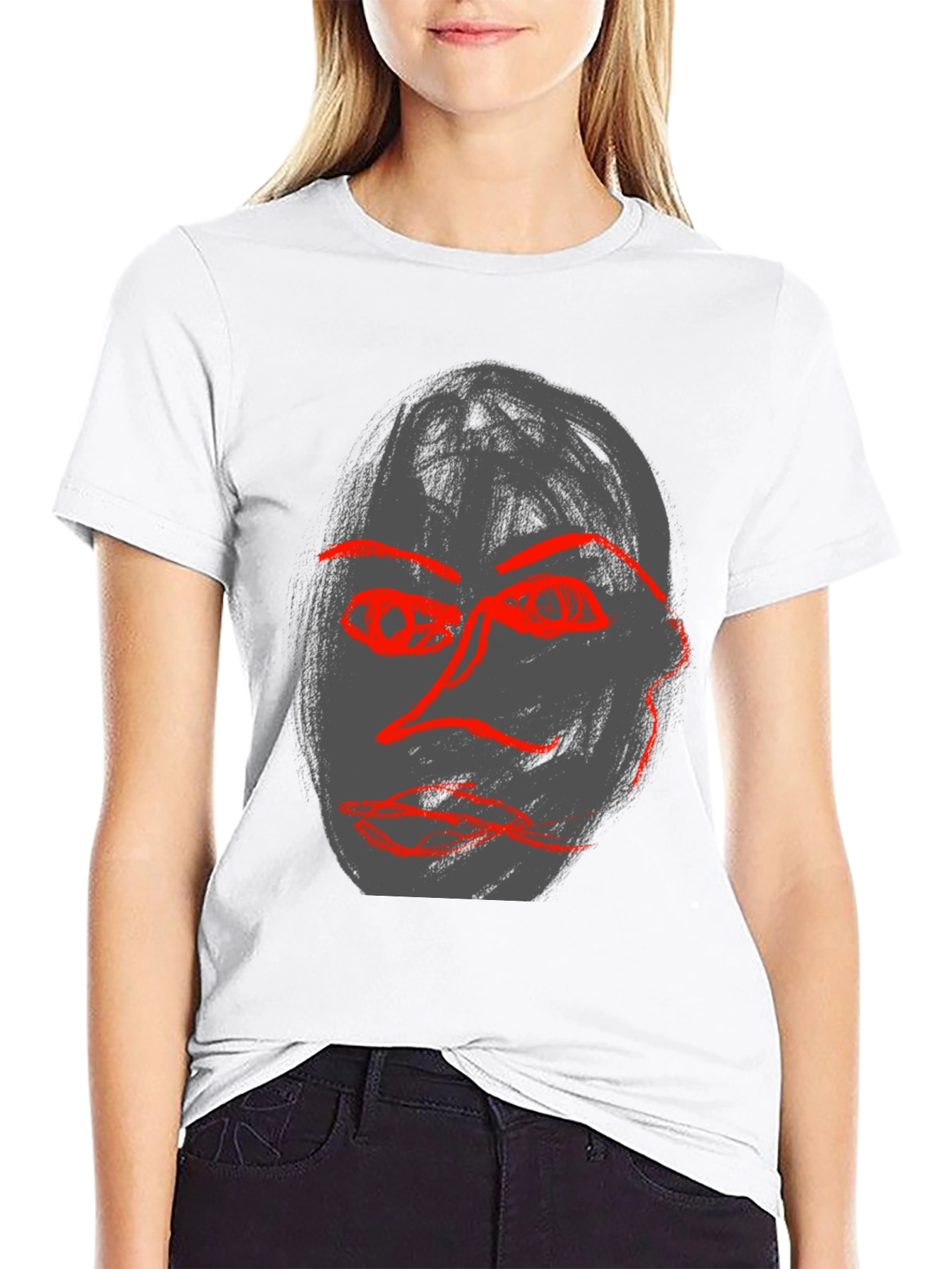 Abstract Face Graphic Black Tee