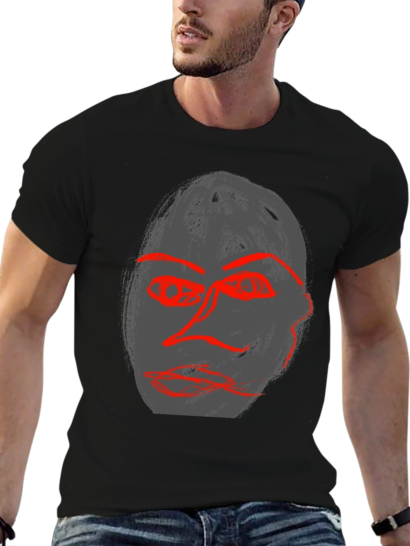 Abstract Face Graphic Black Tee