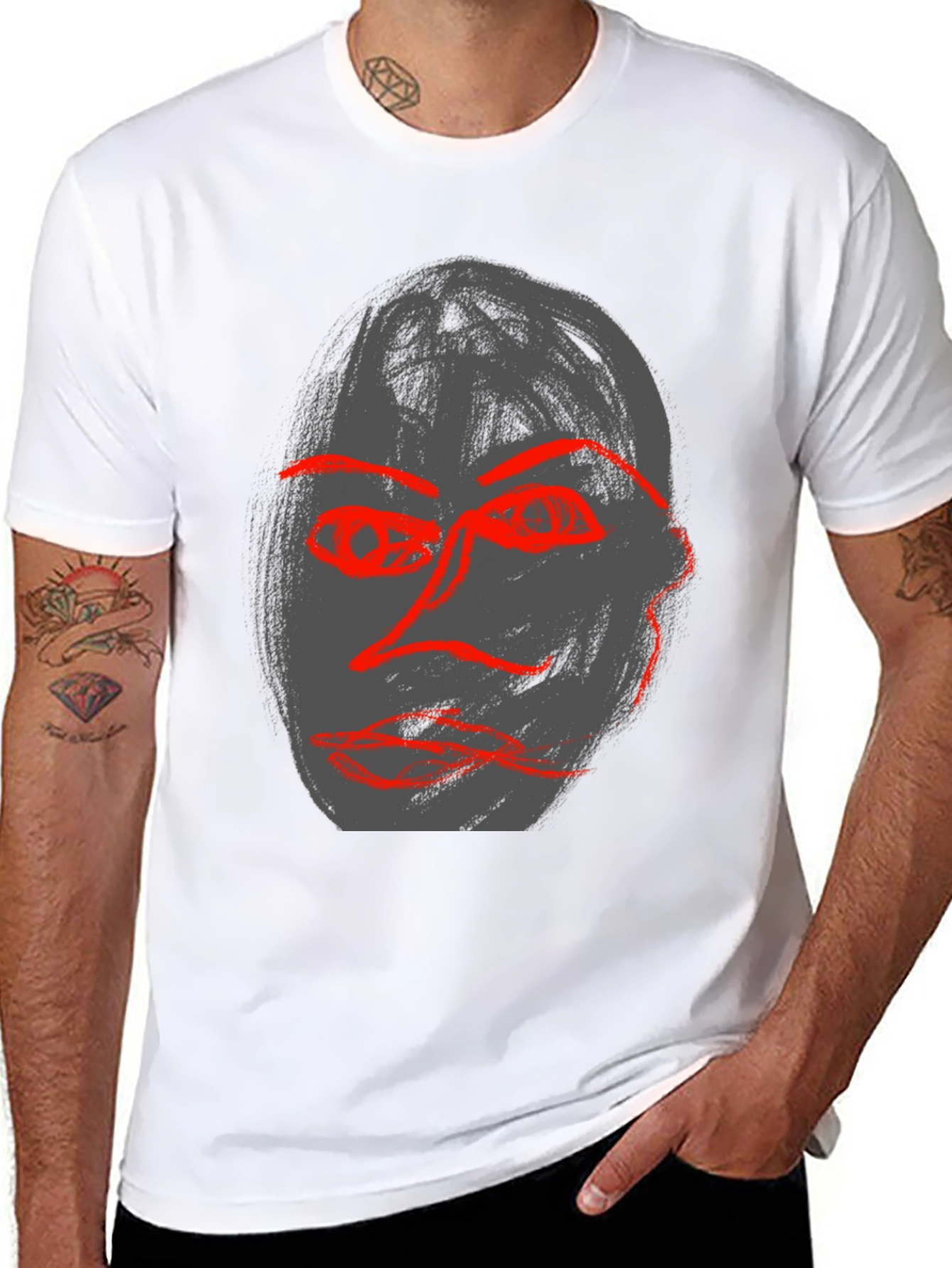 Abstract Face Graphic Black Tee