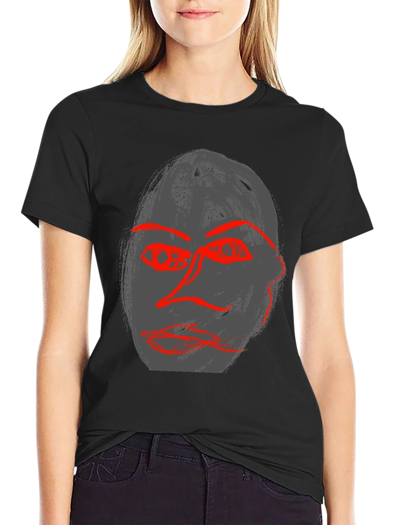 Abstract Face Graphic Black Tee